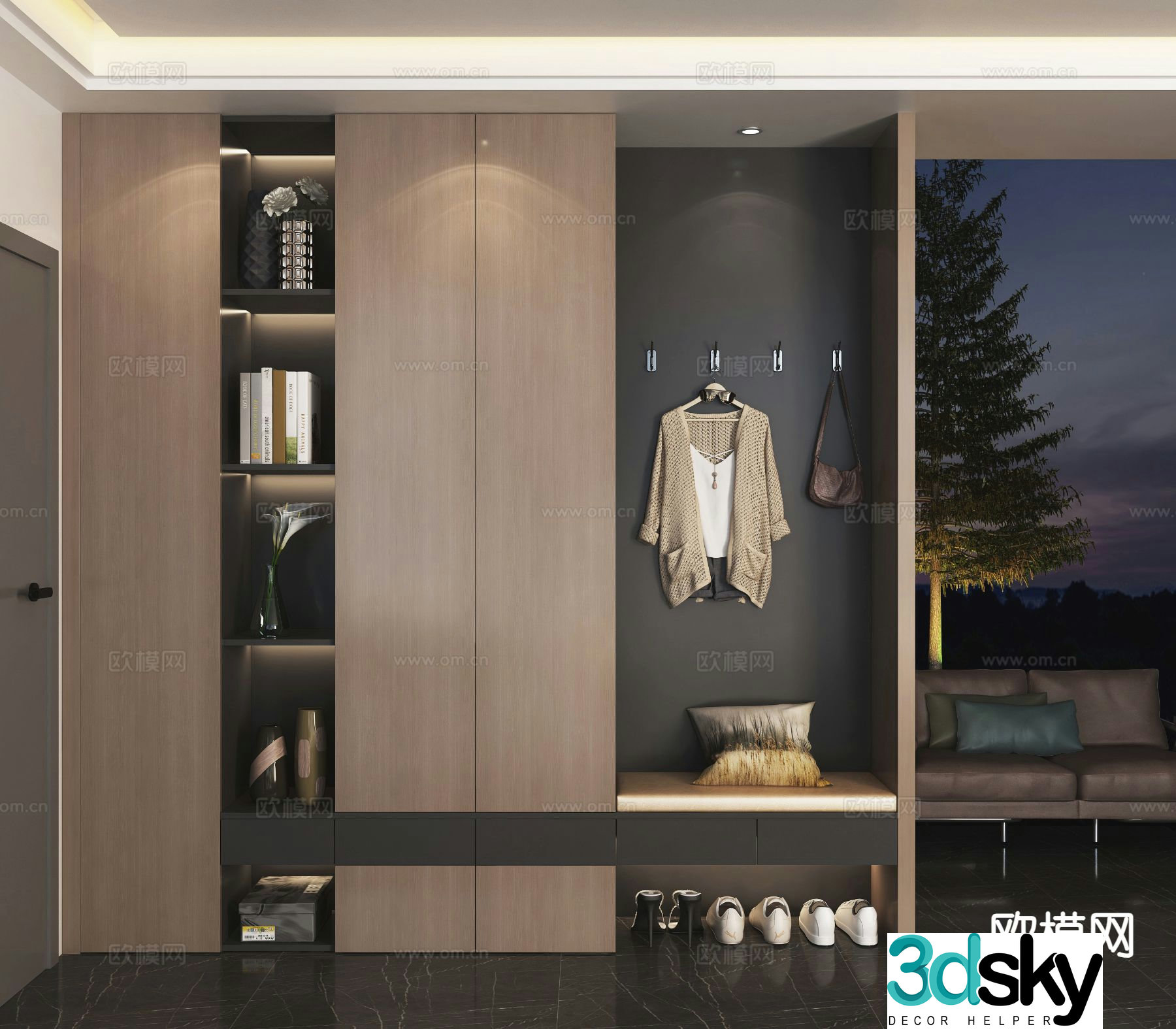 Italian style entrance shoe cabinet 3D model