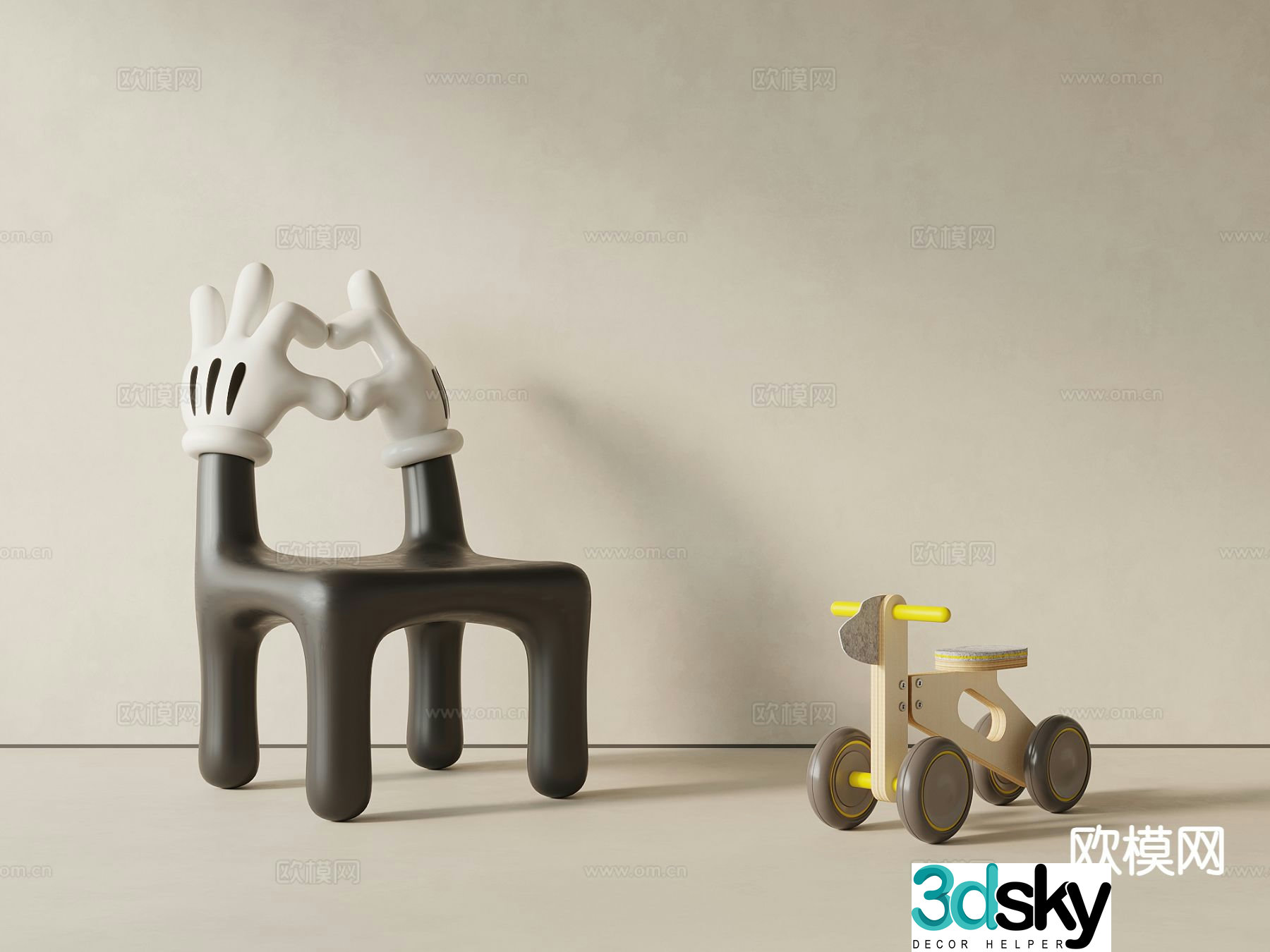 Modern child seat cartoon chair children’s toy car 3d model