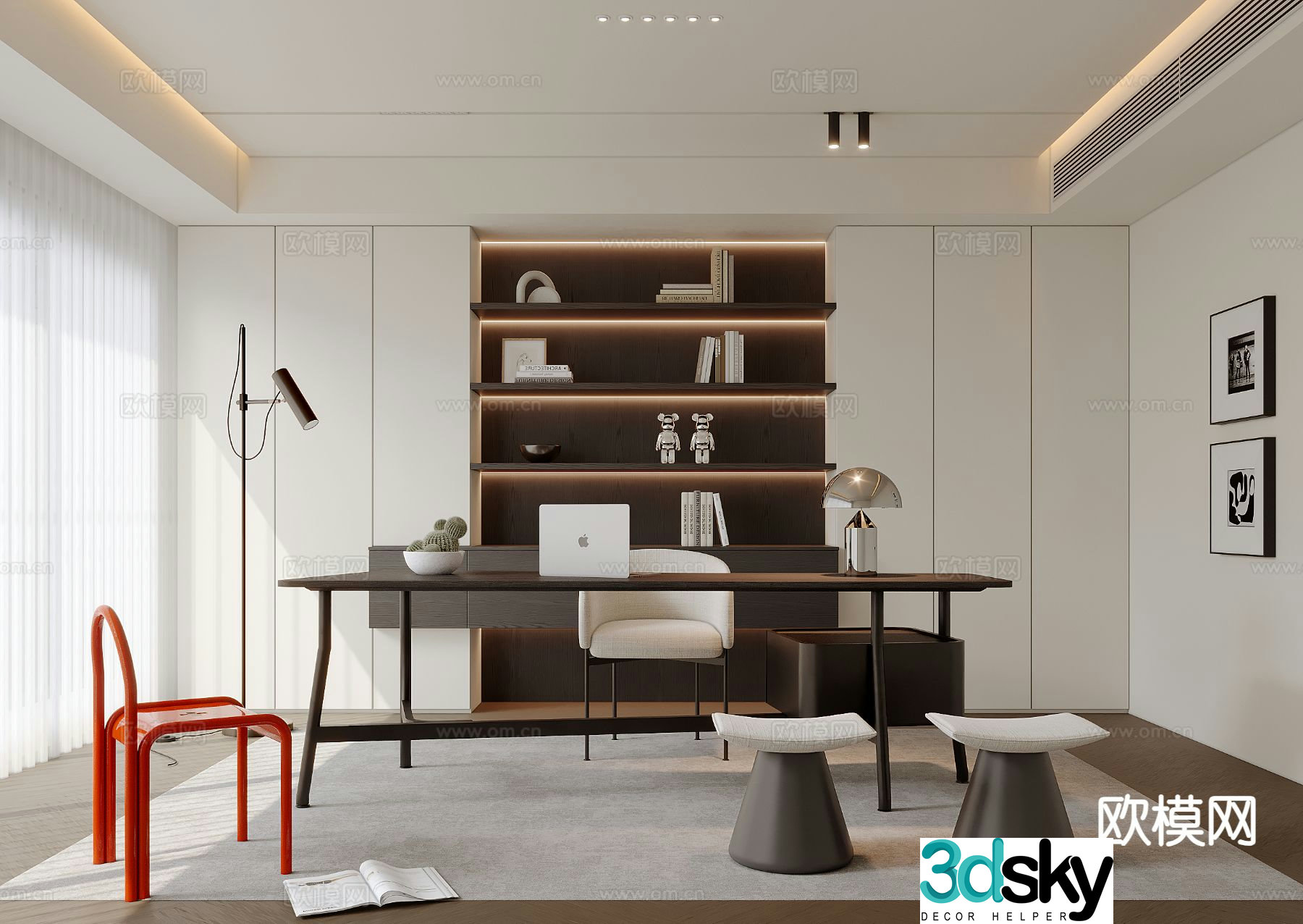 Modern study room 3d model
