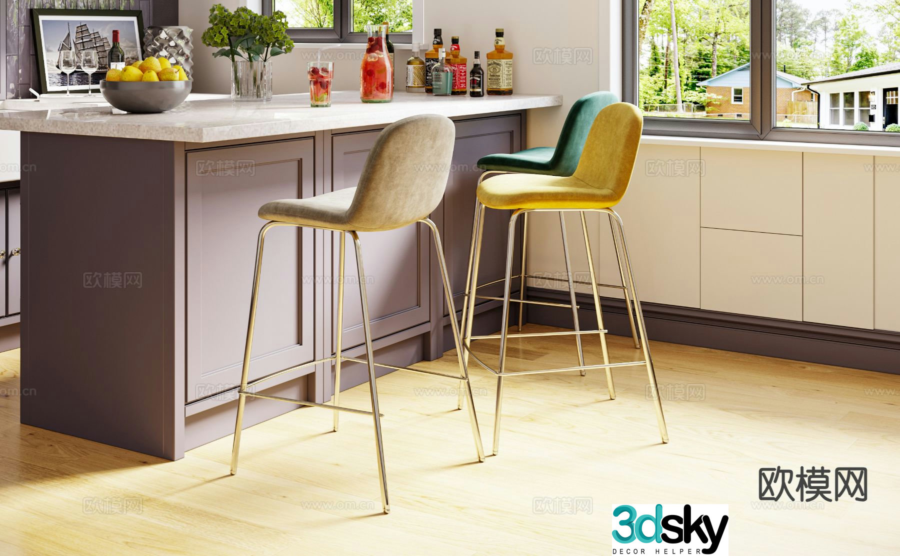 Nordic bar bar chair bar stool 3d model