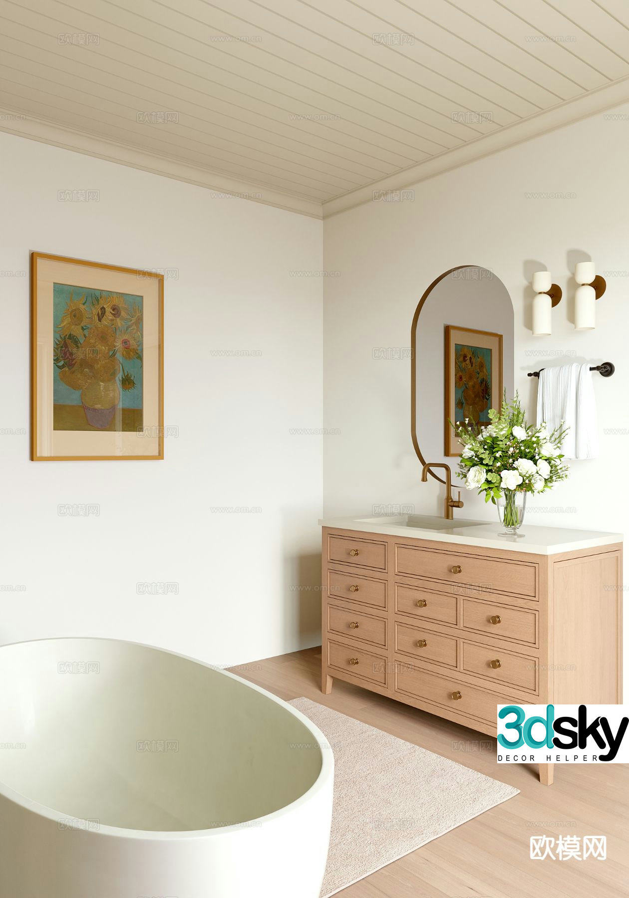 Mixed retro bathroom bathtub dry and wet separation wash basin 3D model