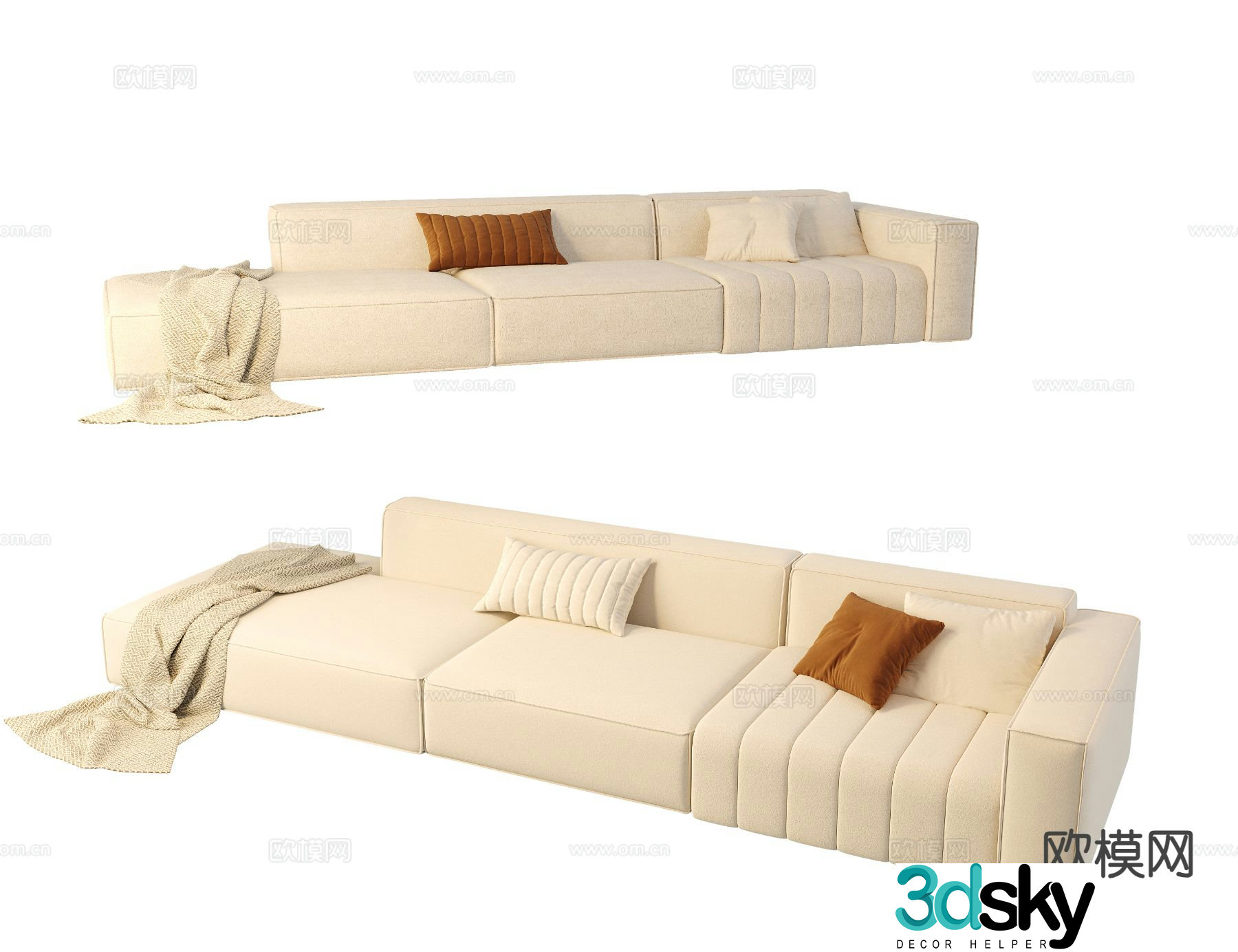 Cream style fabric sofa three person sofa 3d model