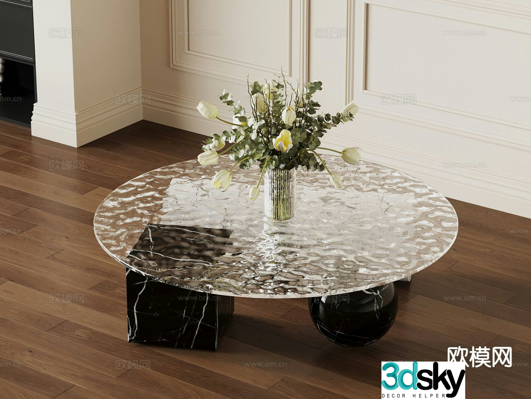 French coffee table round coffee table glass coffee table 3d model
