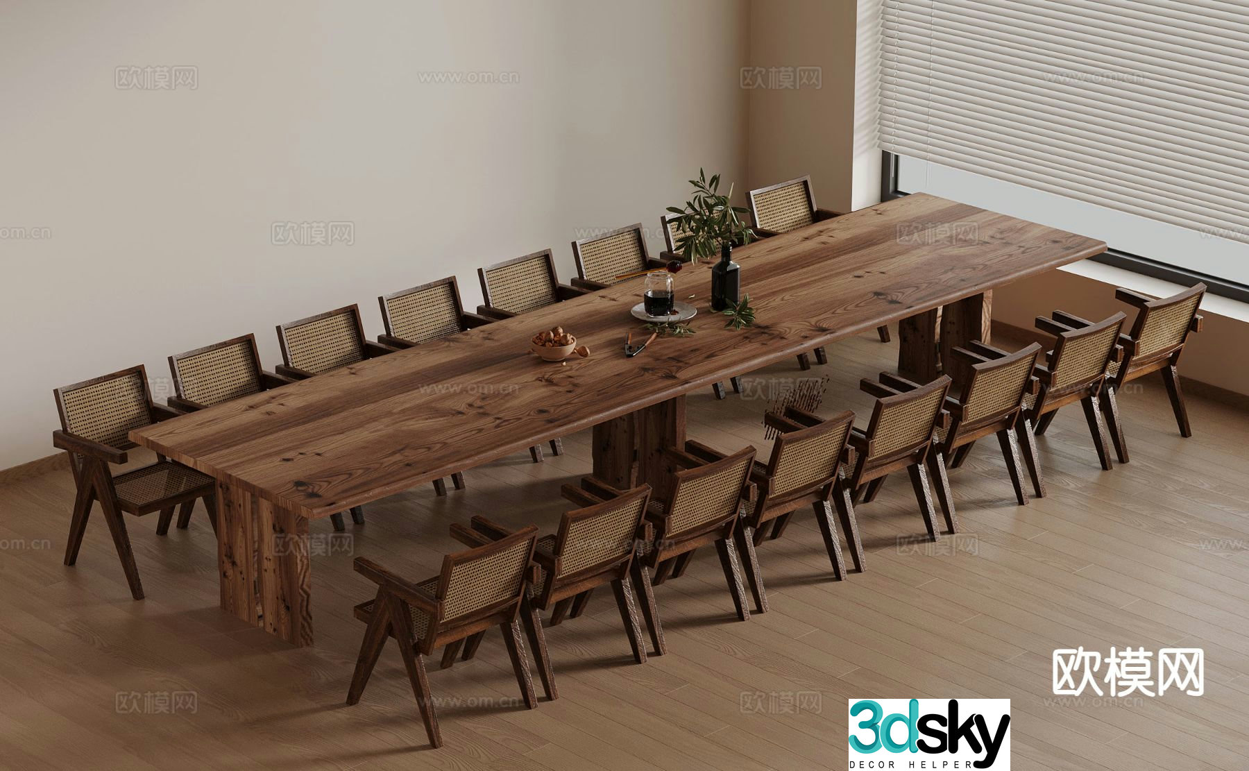 Wabi-sabi bar dining table and chairs 3d model