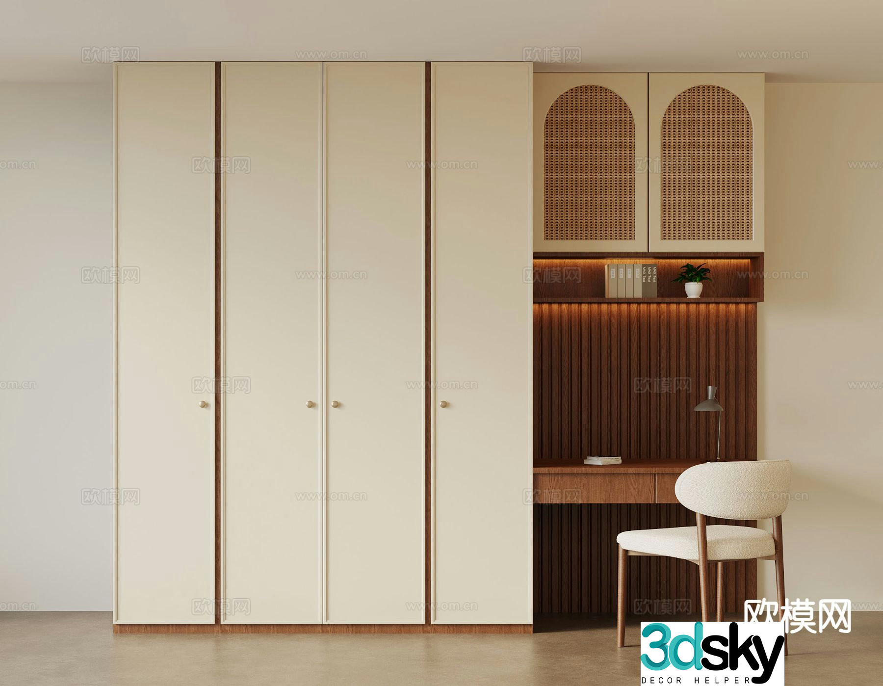 Medieval style integrated wardrobe desk 3D model