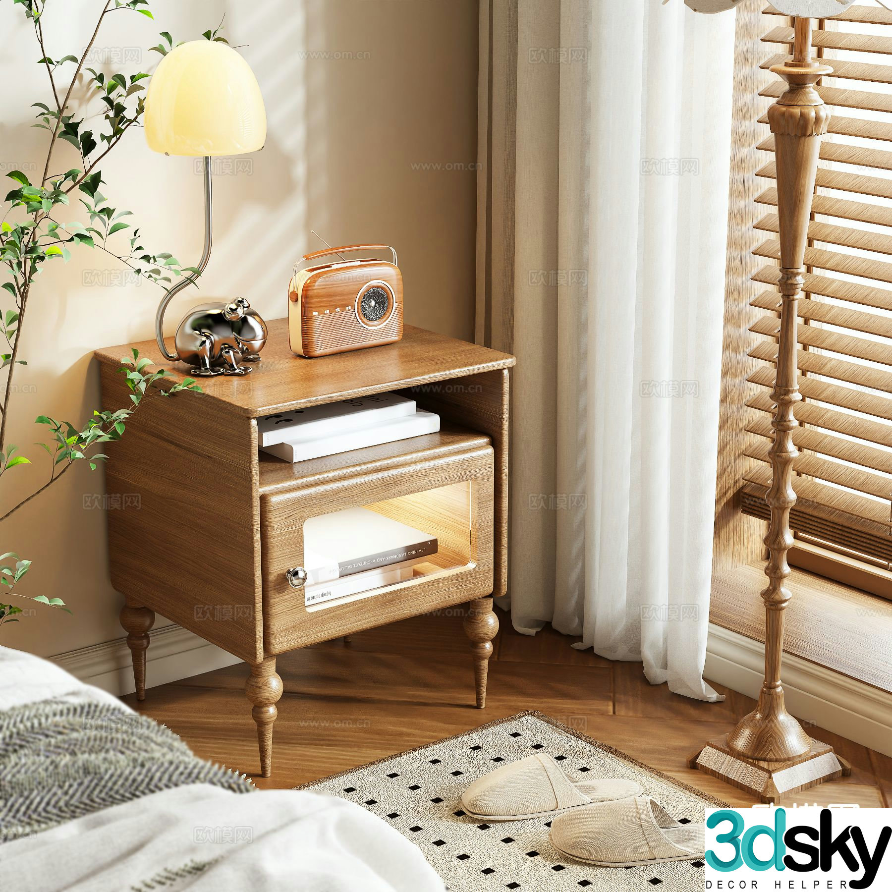 Log style bedside table 3d model