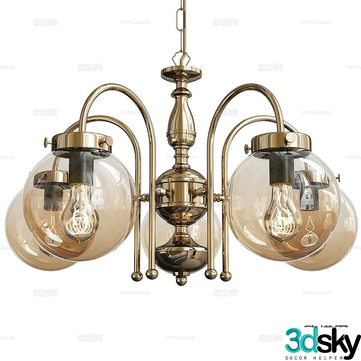 Simple European multi-head chandelier 3D model