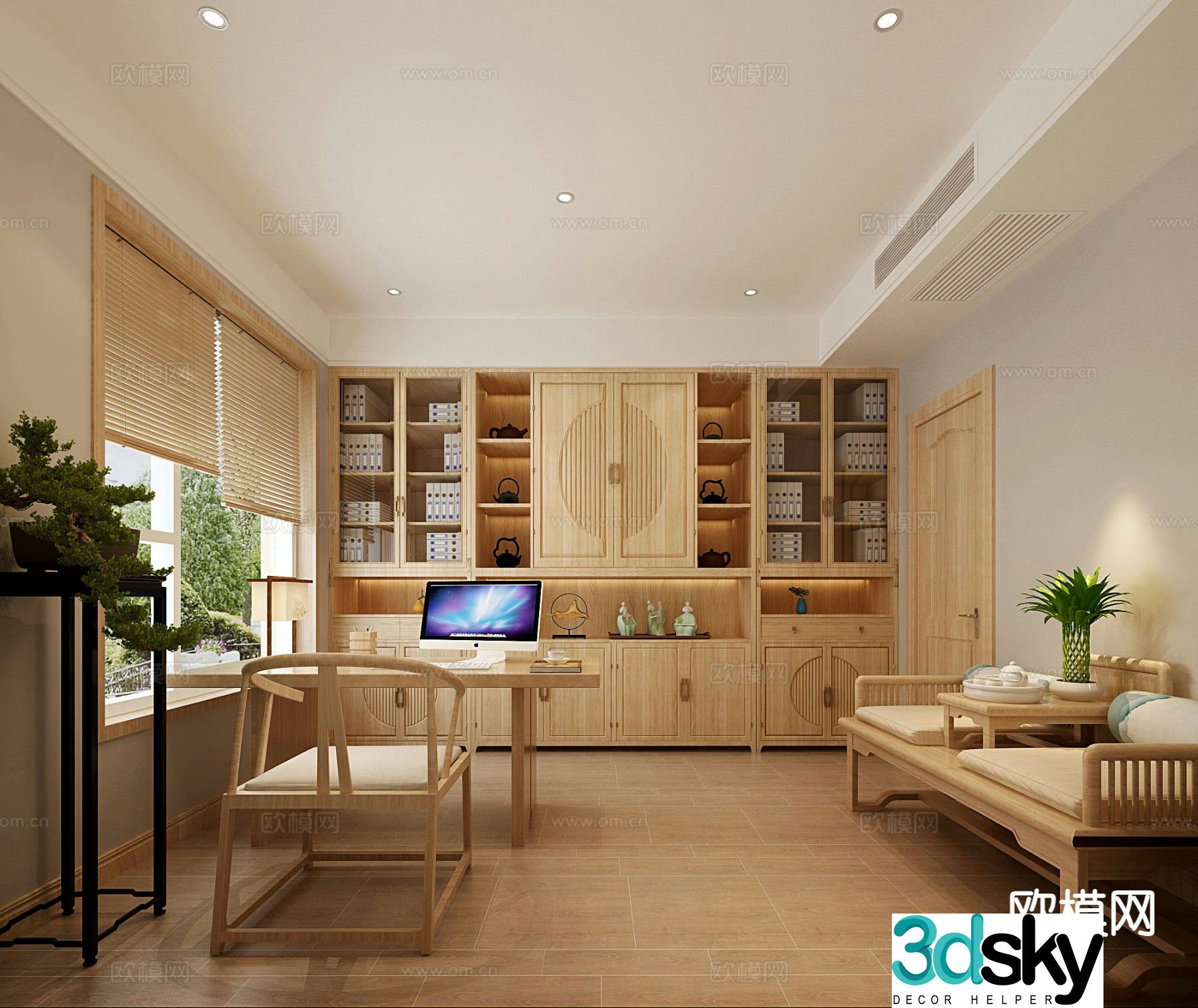 New Chinese style study finance room 3D model