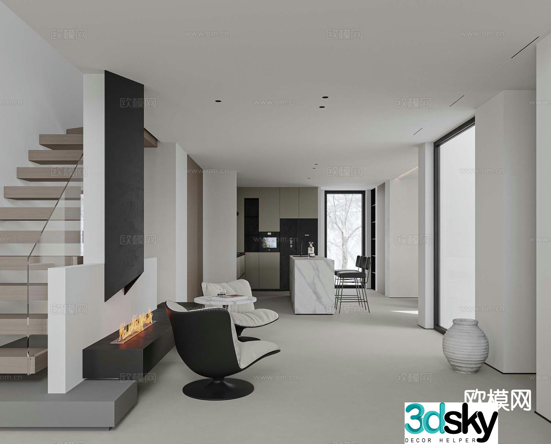 Modern villa corridor basement 3d model
