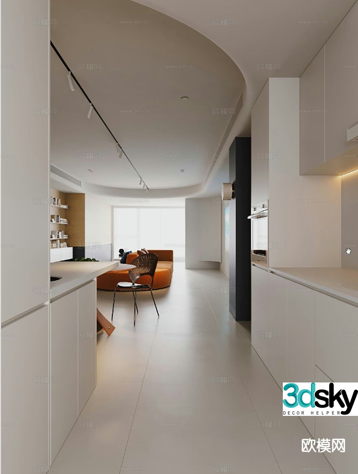 Modern living room aisle foyer kitchen aisle 3D model