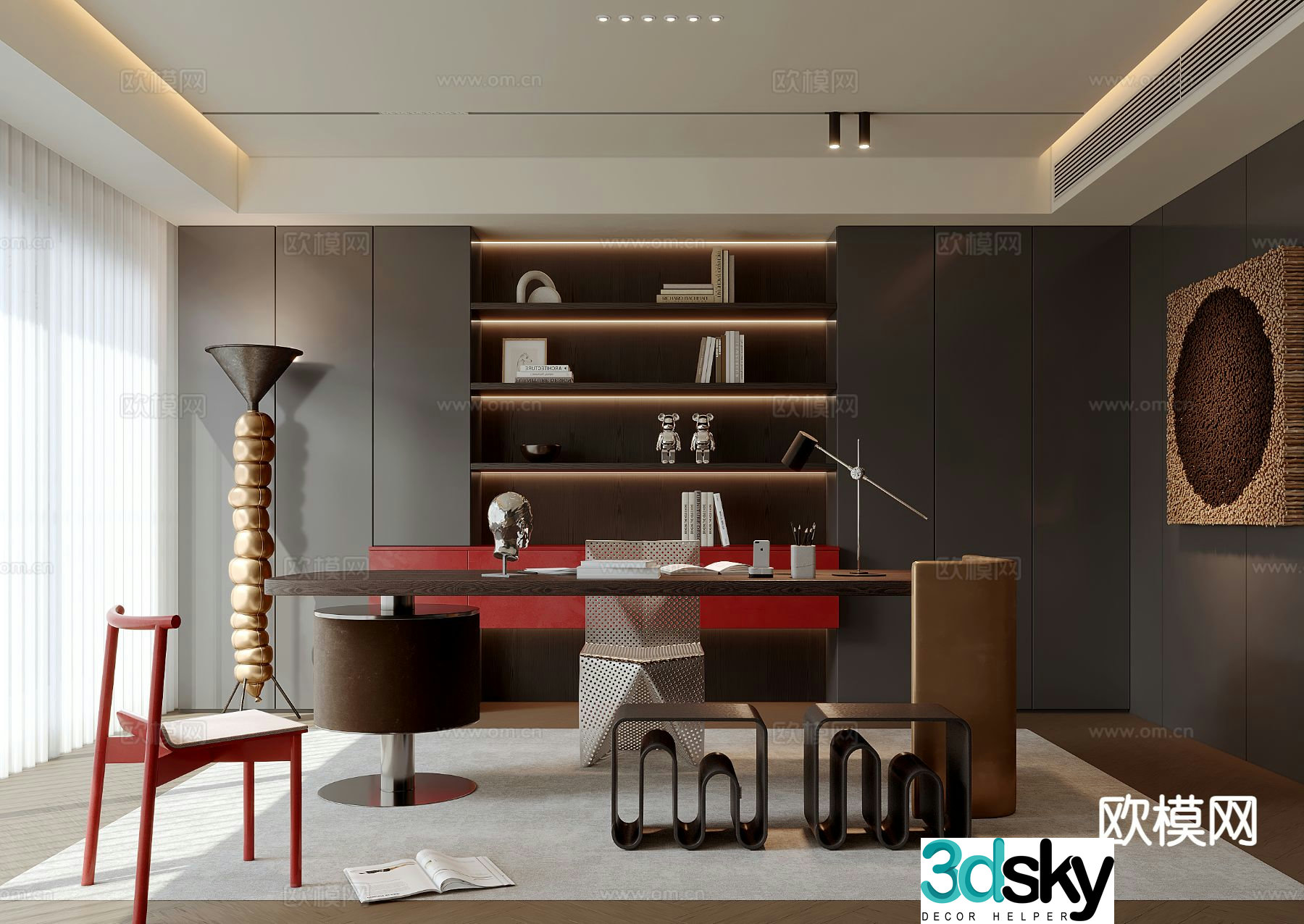 Modern study room Bauhaus study 3d model