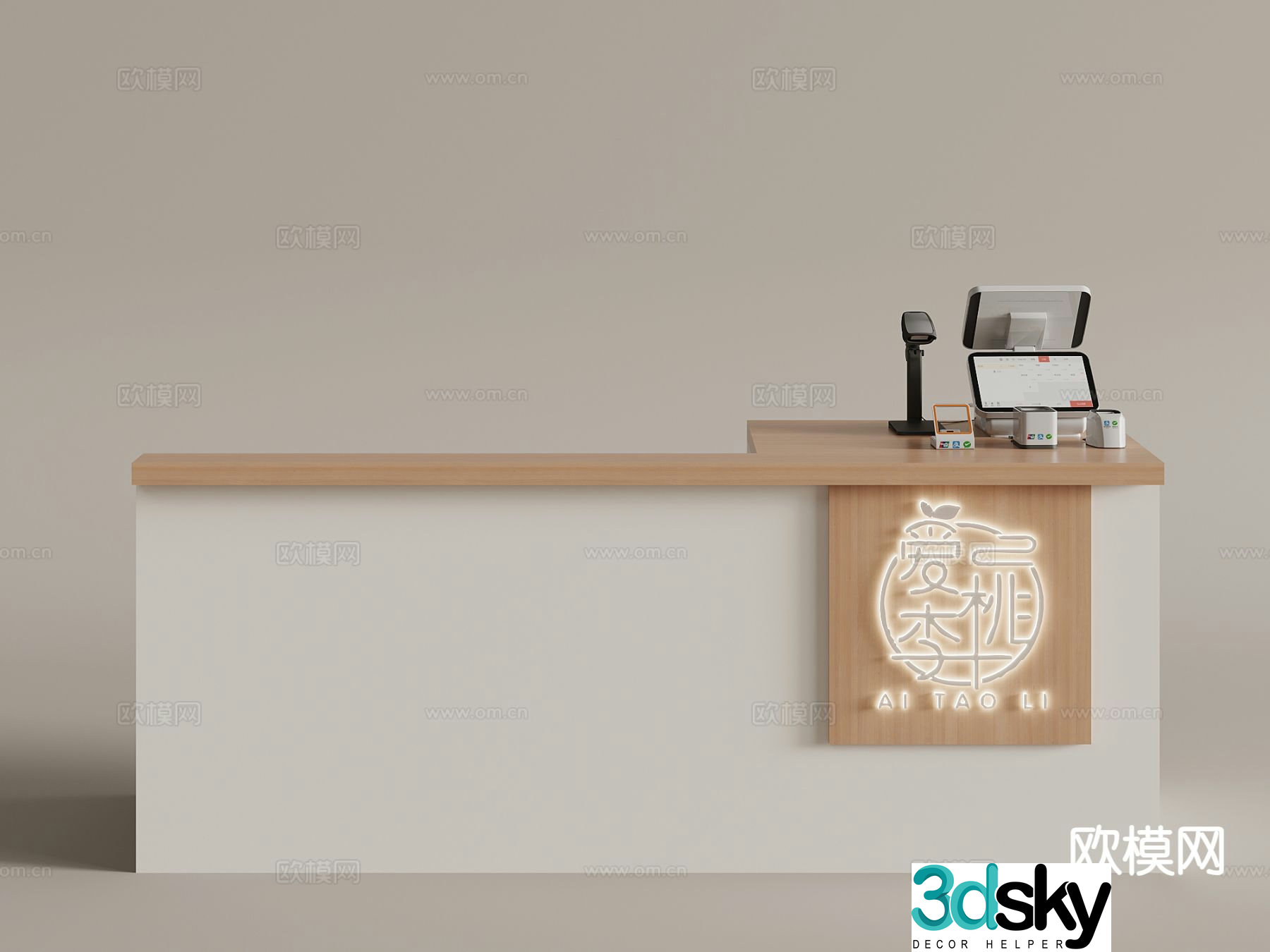 Modern service desk information desk front desk reception desk cashier 3d model