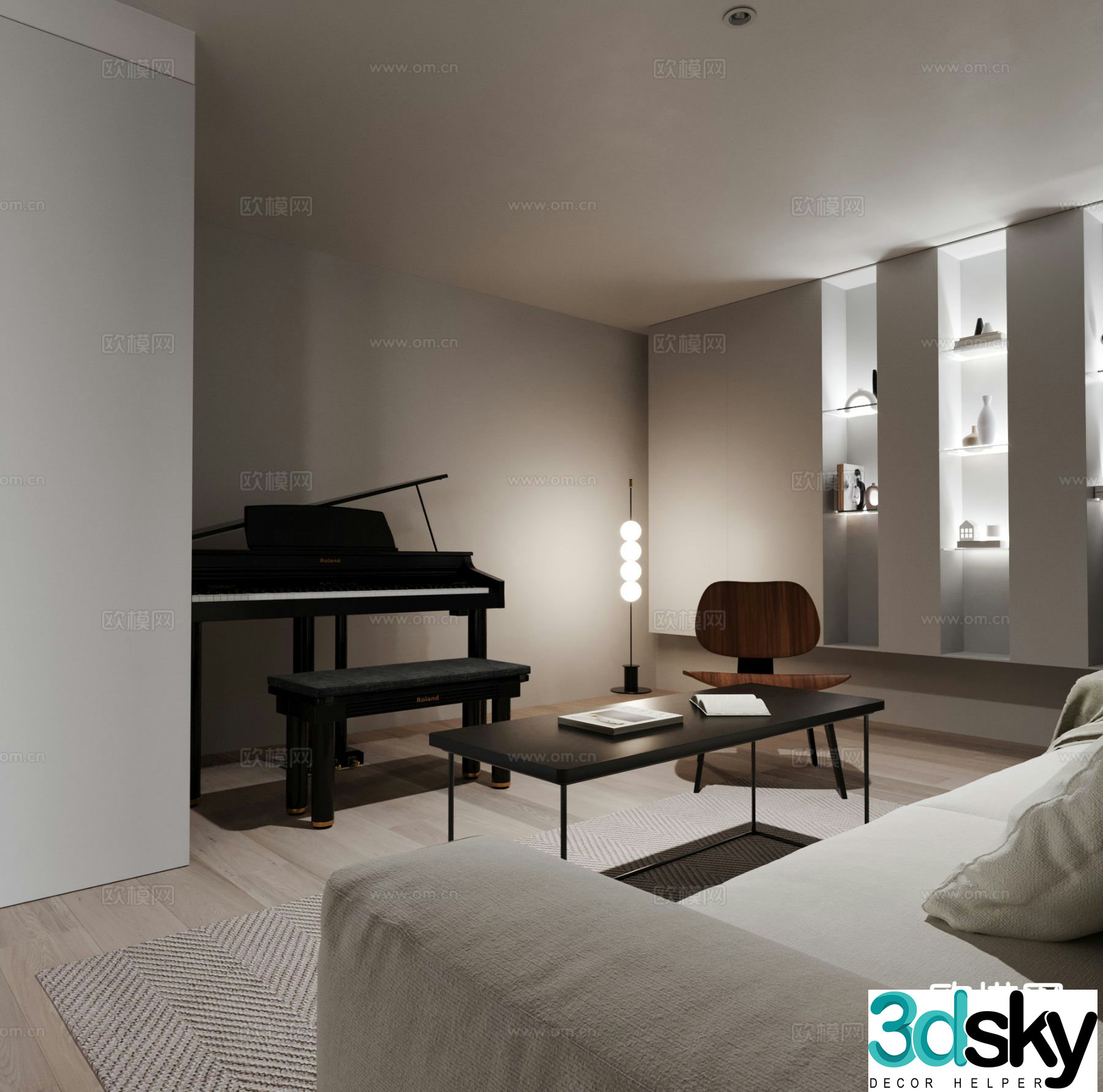 Modern piano room entertainment area 3d model