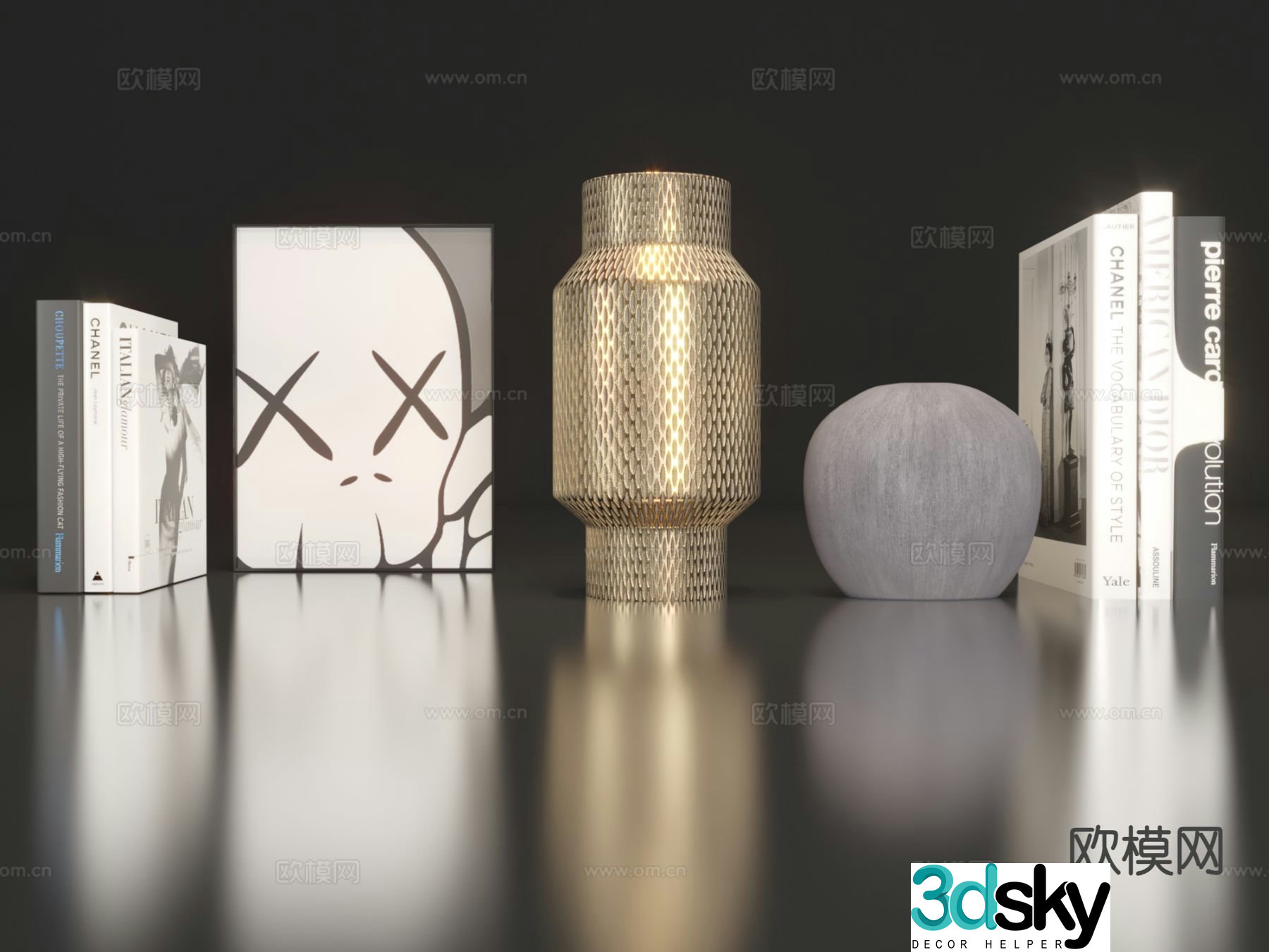 Modern jewelry ornaments books vase 3d model