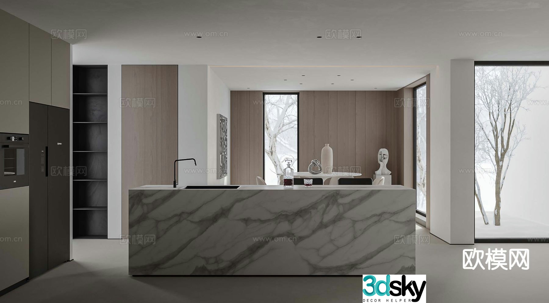 Modern island kitchen 3d model