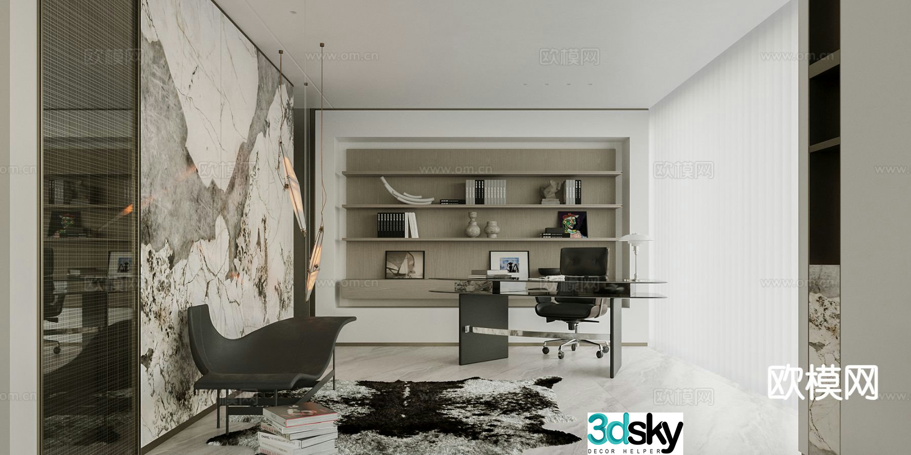 Modern study room 3d model