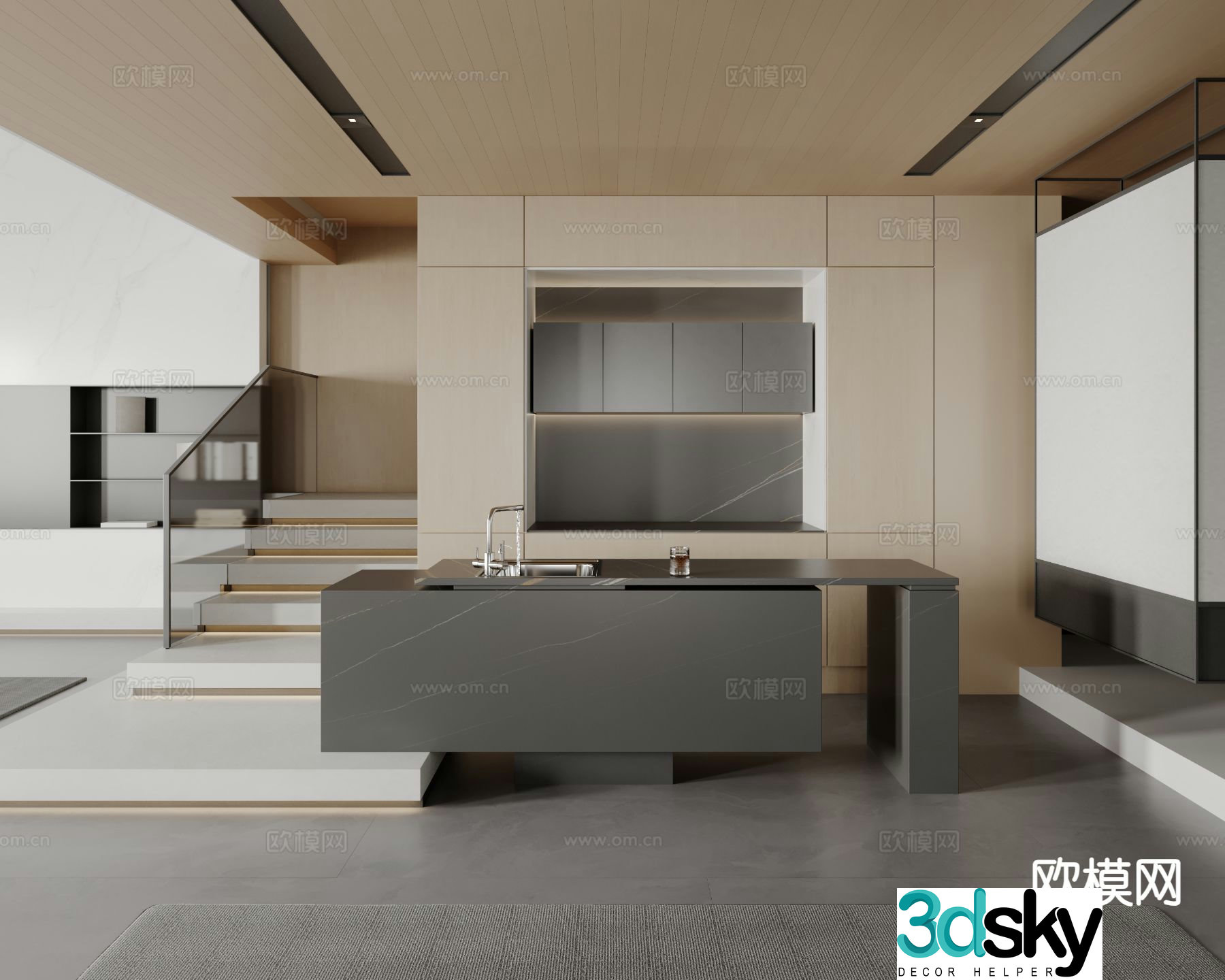 Modern villa island sink area 3D model