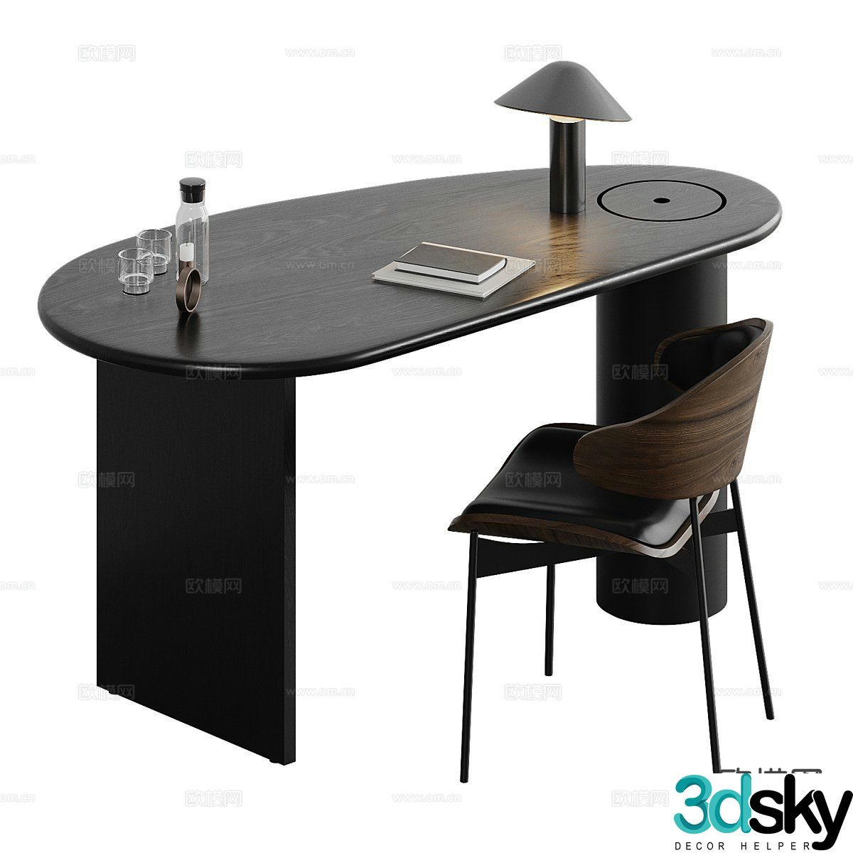 Italian desk chair desk 3d model
