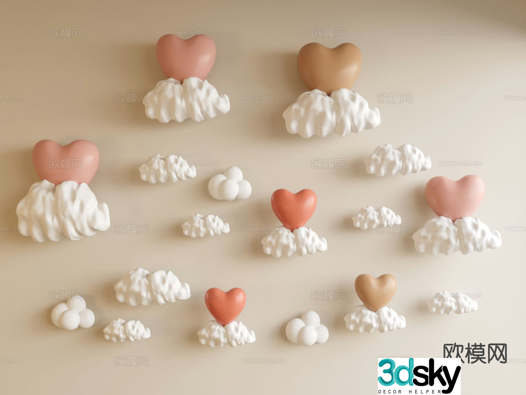 Modern children’s cloud wall decoration balloon pendant 3D model