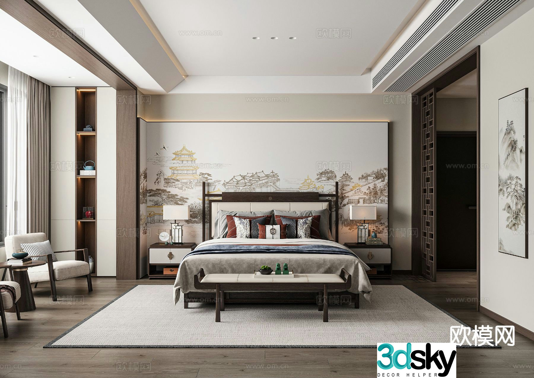 New Chinese style bedroom master bedroom 3d model