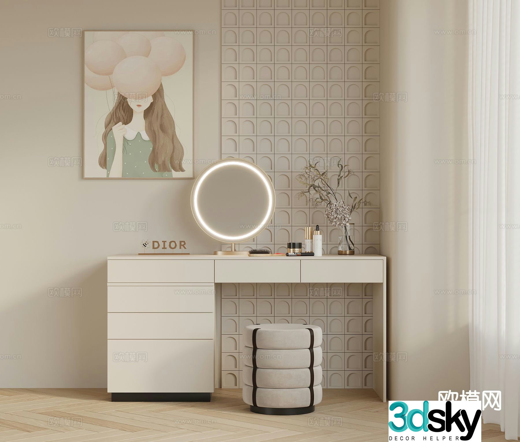 Cream style dresser 3d model