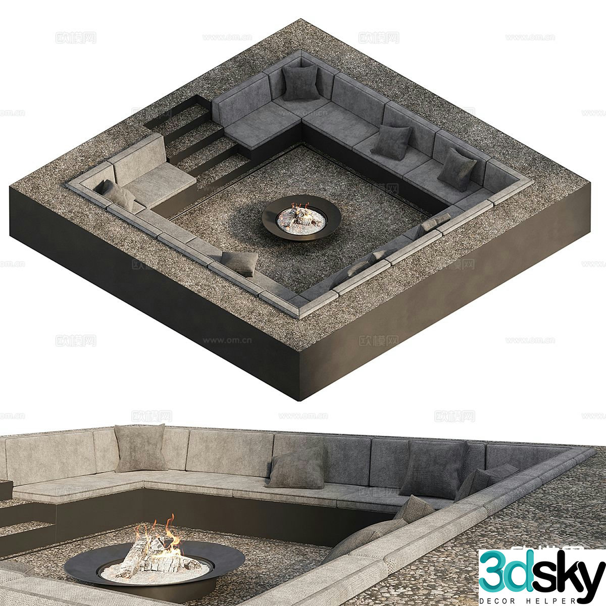 Sunken sofa garden sofa card seat sofa 3d model