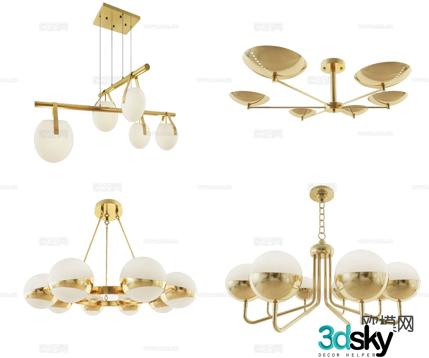 Light luxury multi-head chandelier 3D model