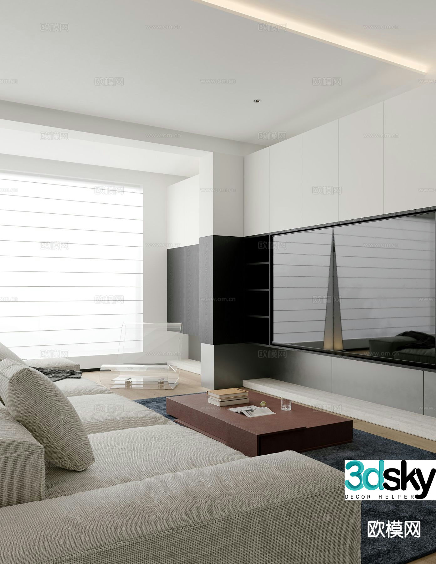 Modern living room TV wall 3d model