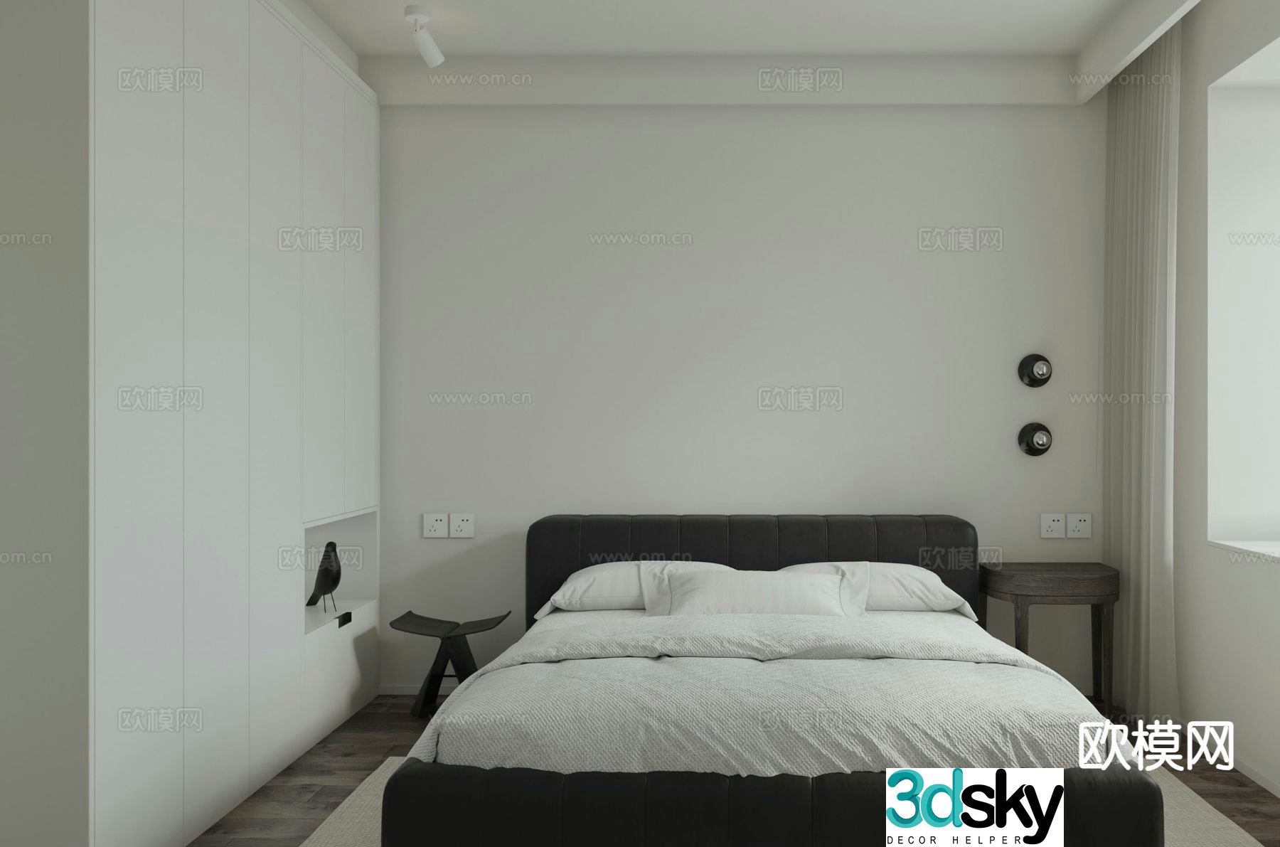 Modern minimalist bedroom 3d model