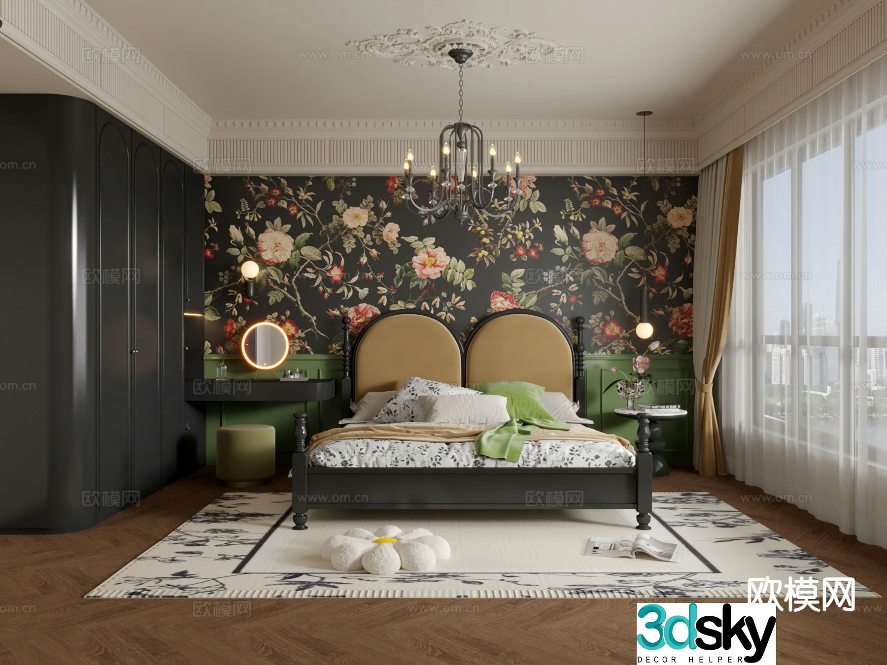 American retro bedroom master bedroom 3d model
