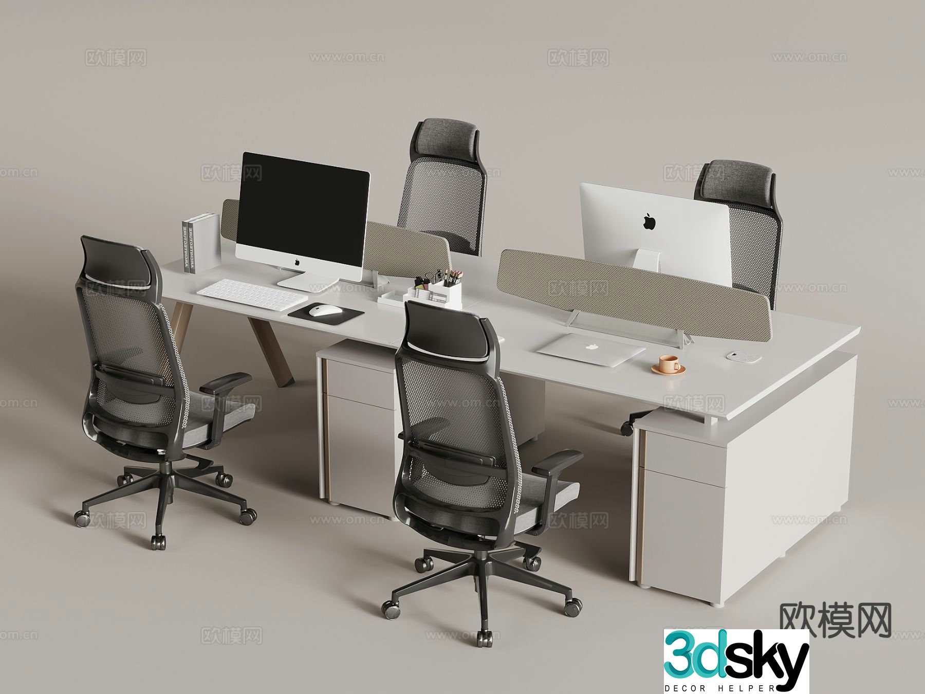 Modern desk work station post 3D model