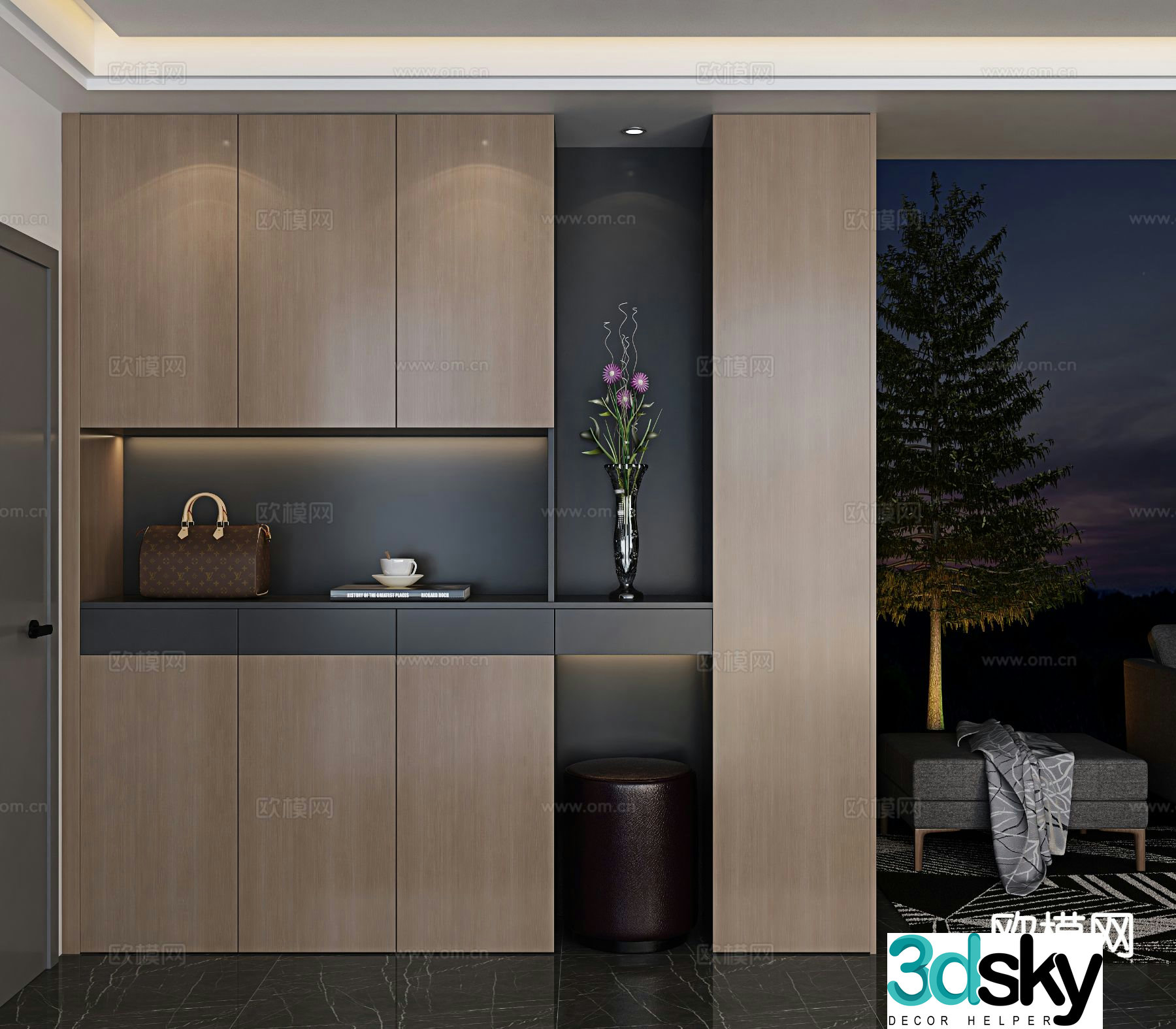 Italian style entrance shoe cabinet 3D model