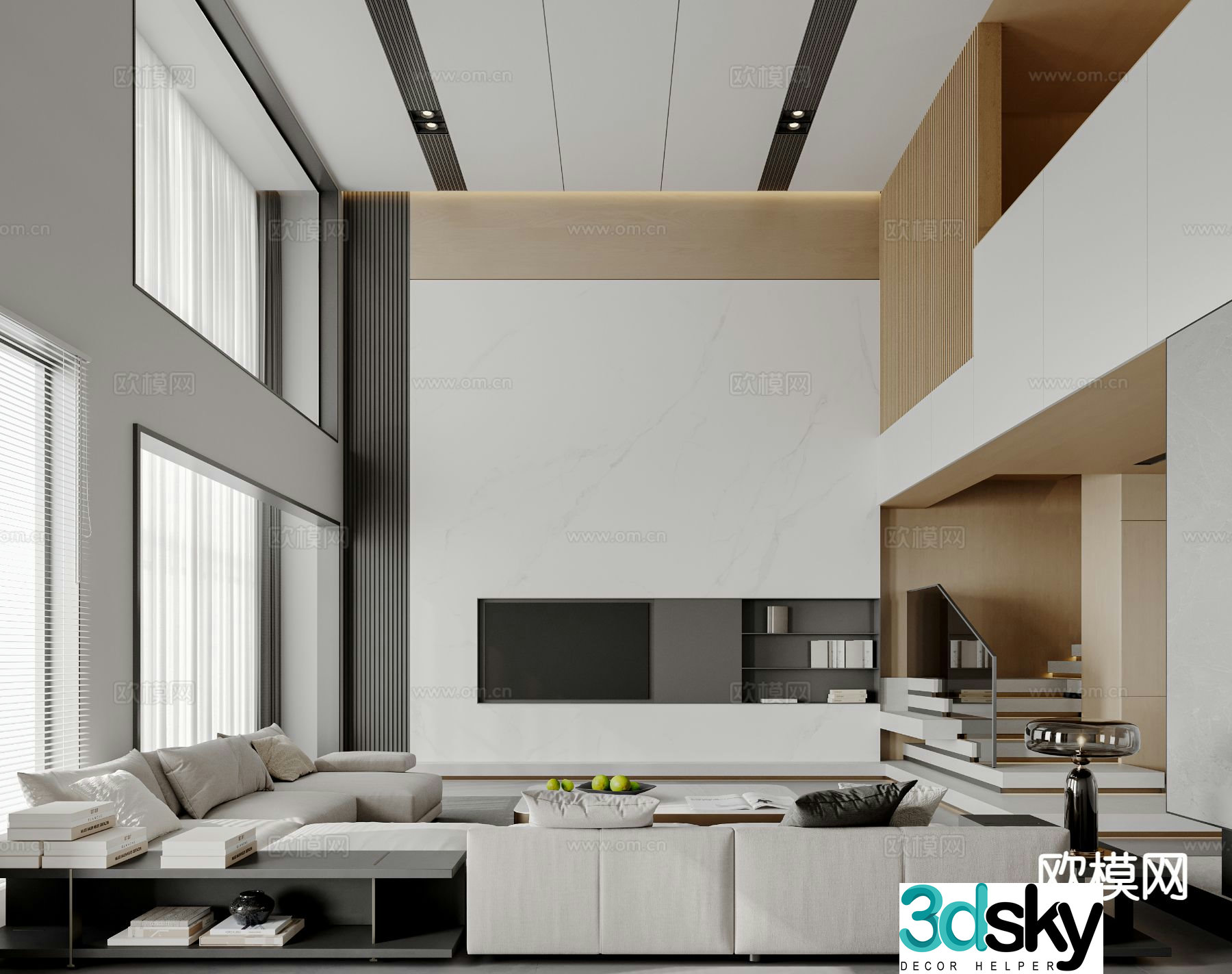 Modern villa living room empty living room 3D model