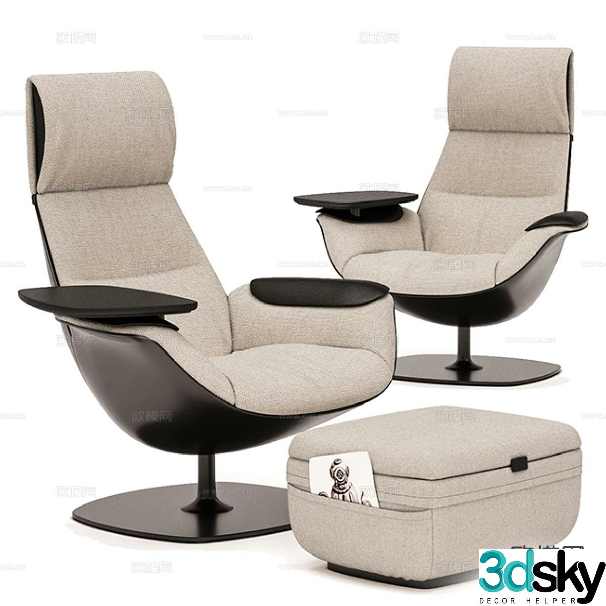 Single sofa footrest office chair 3d model
