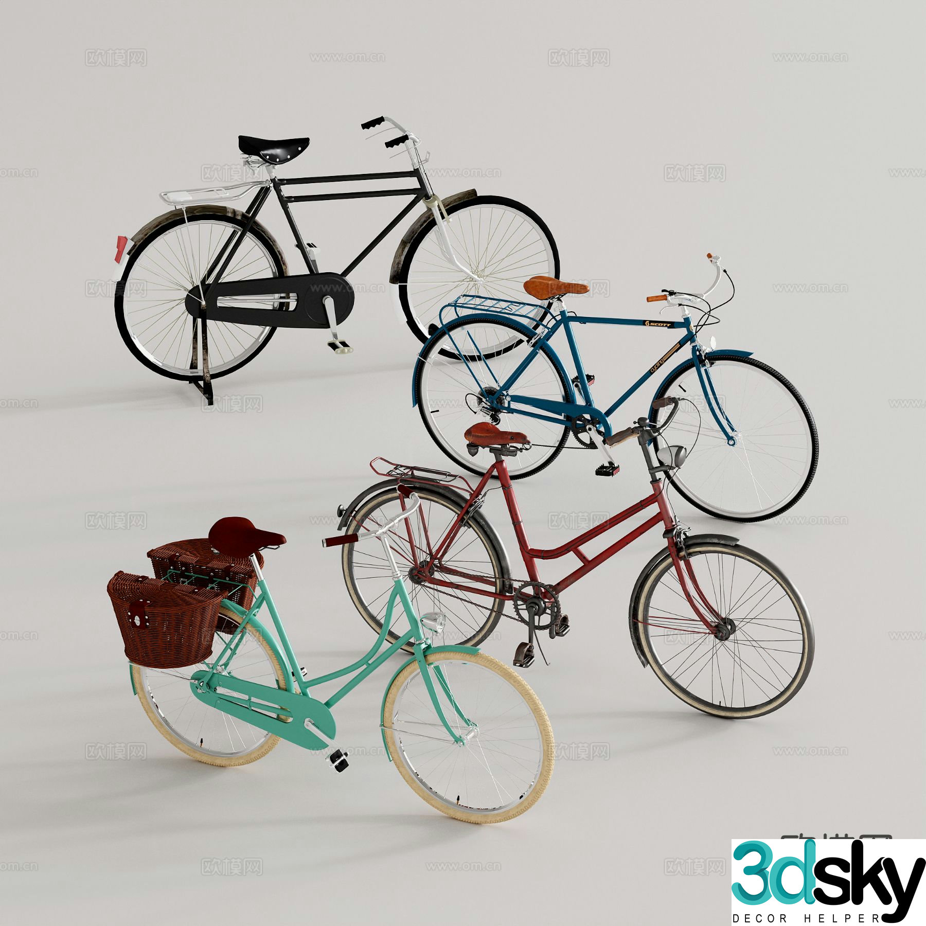 Vintage bicycle, foreign car, nostalgic pedal bike, bicycle 3d model