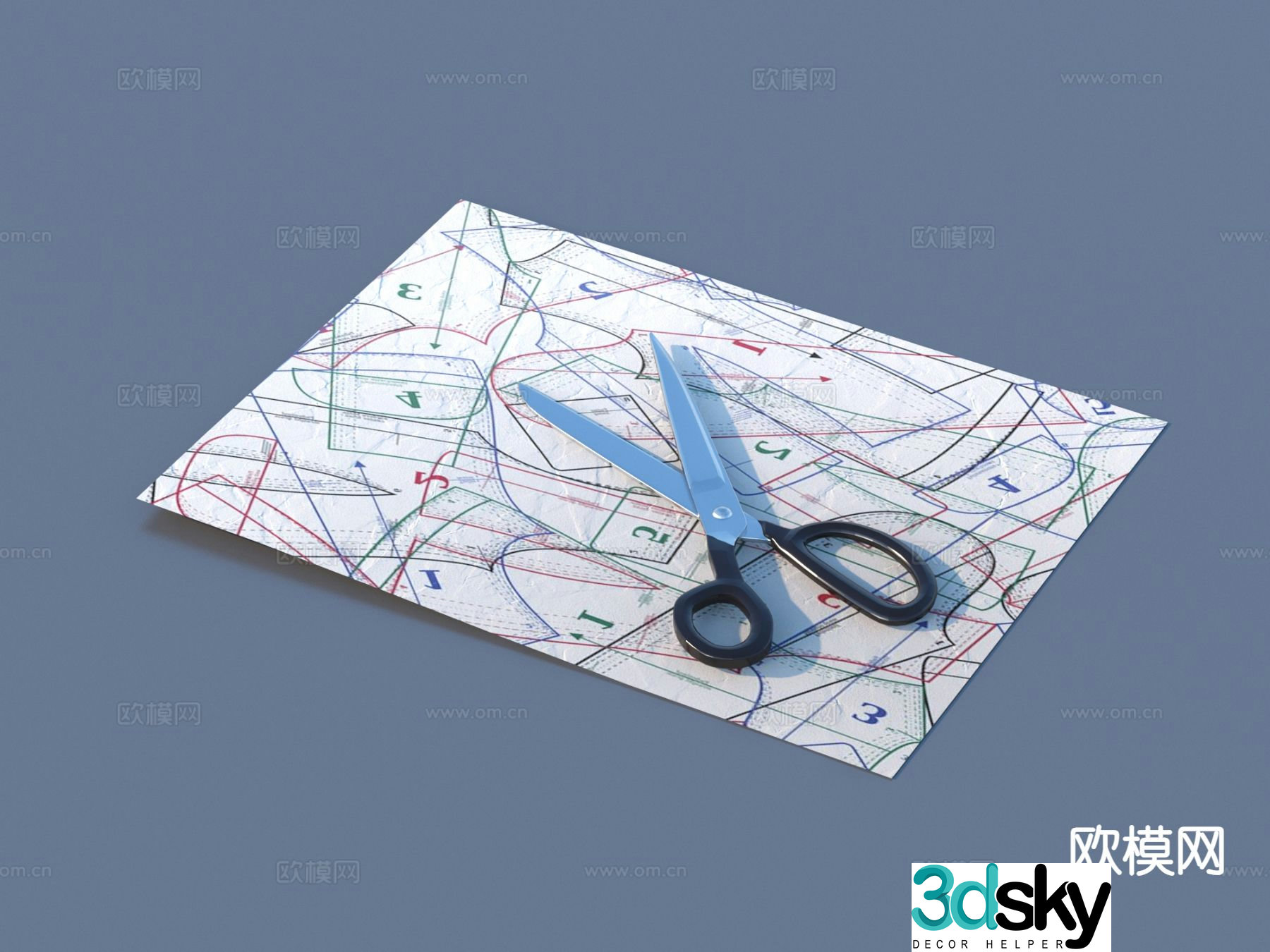 scissors paper line drawing 3d model