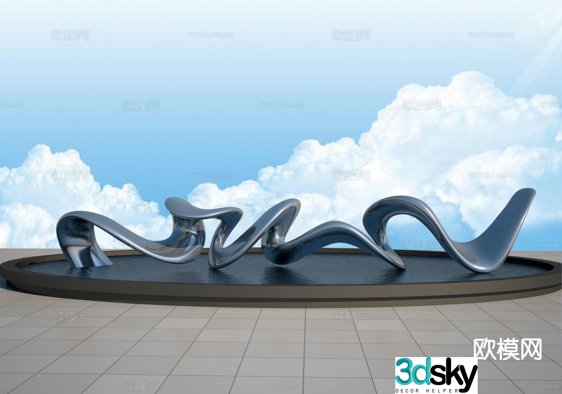 Stainless steel ribbon sculpture 3d model