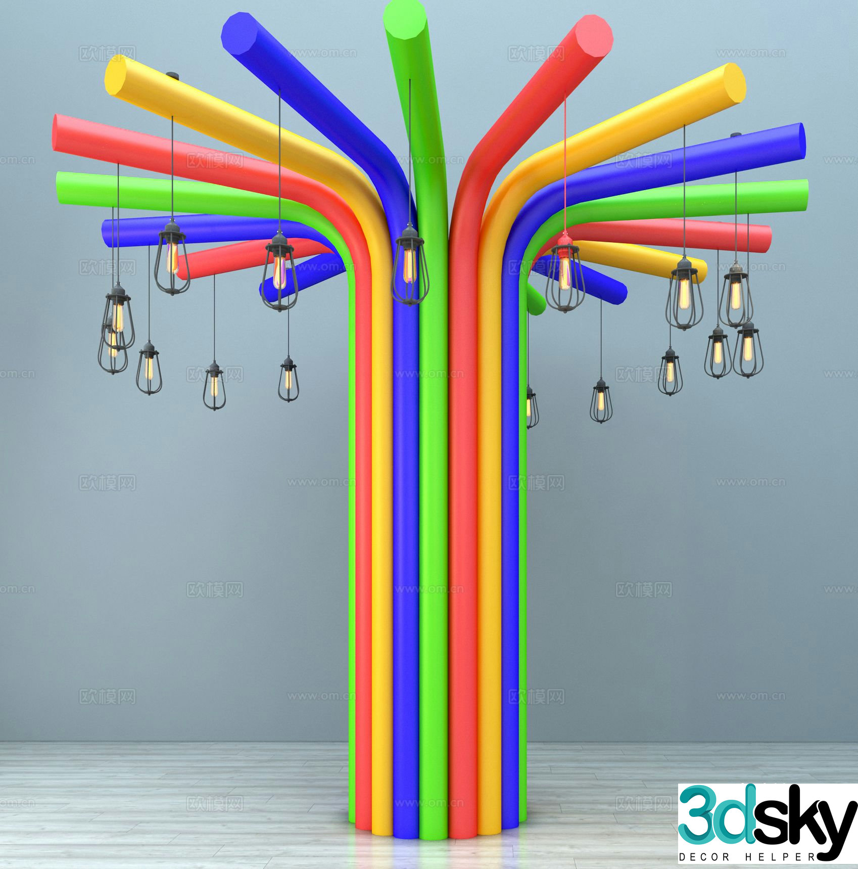 Memphis style chandelier colorful column chandelier 3d model