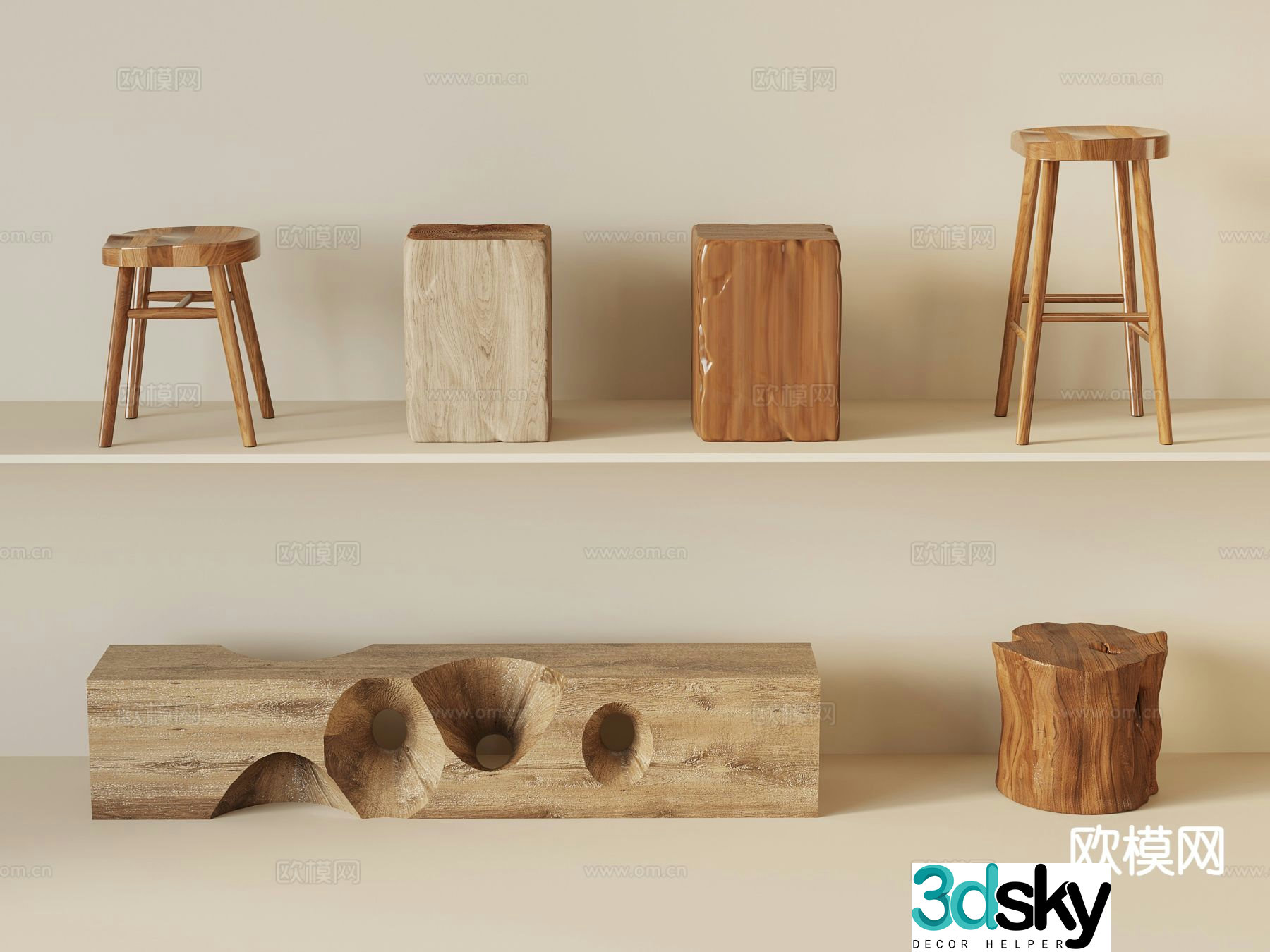 wabi-sabi stool round stool bench 3d model