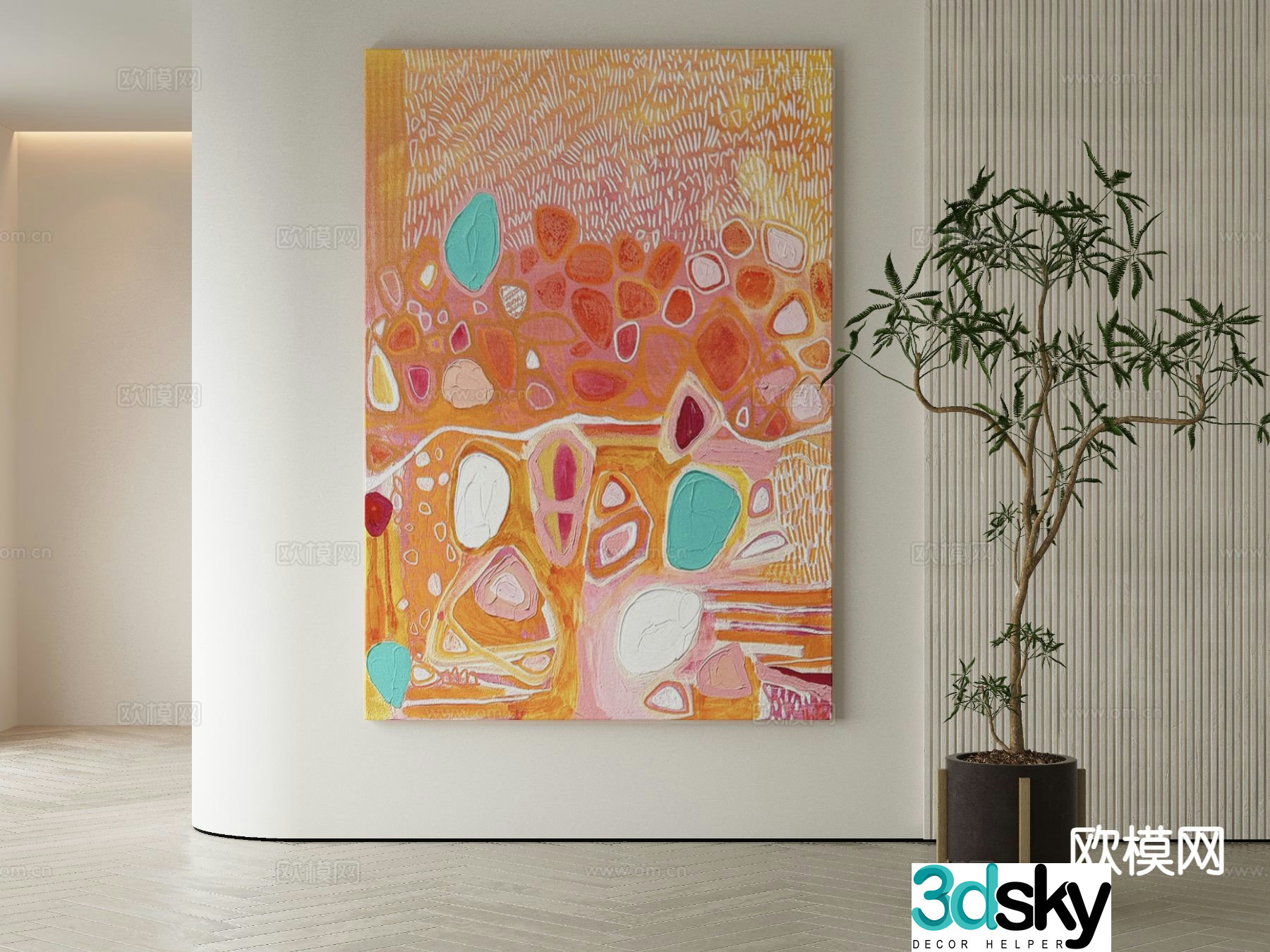 Modern texture painting decorative painting 3d model
