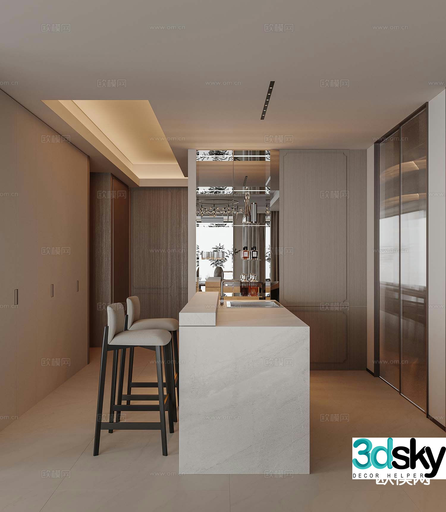 Modern island western kitchen kitchen 3d model