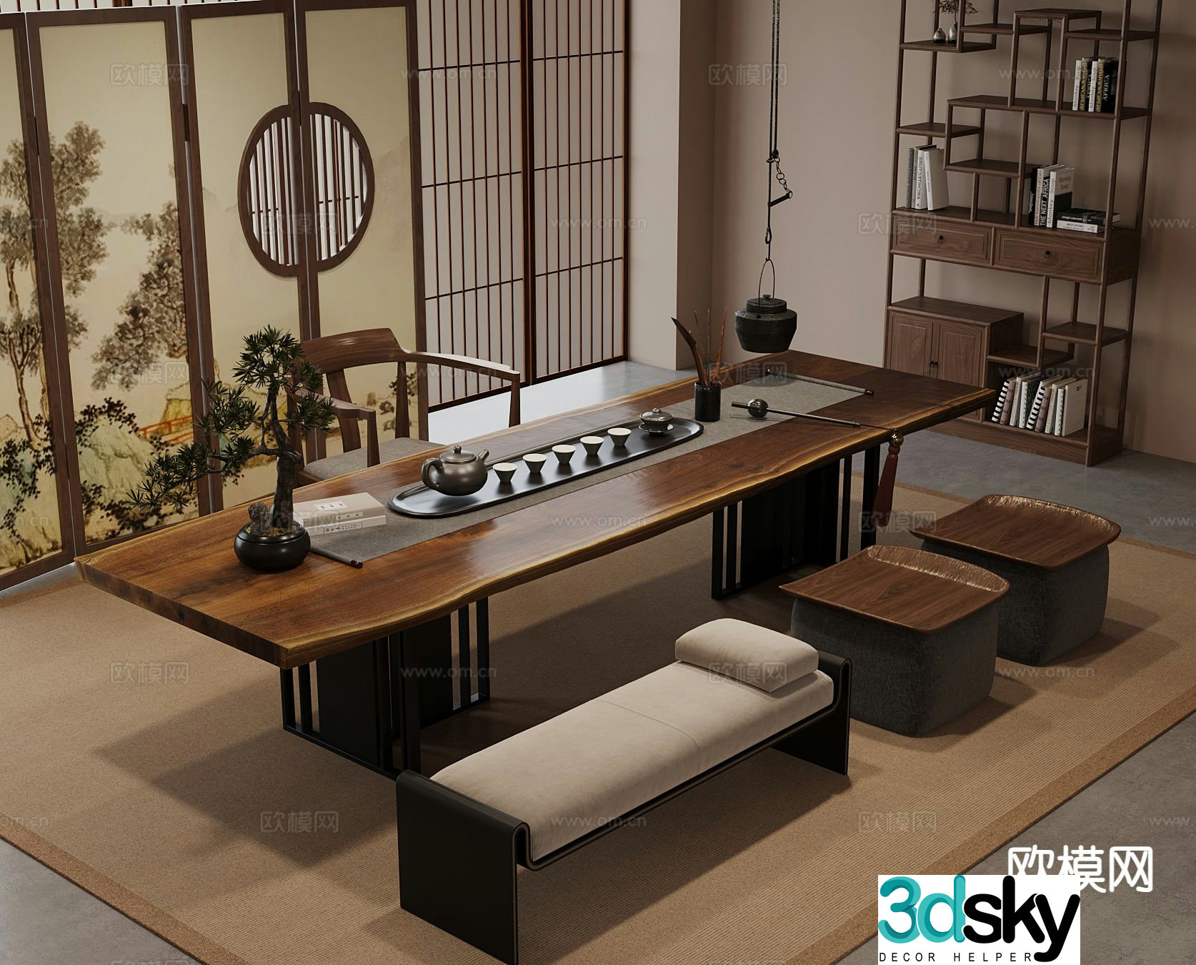 New Chinese style tea table tea table 3d model