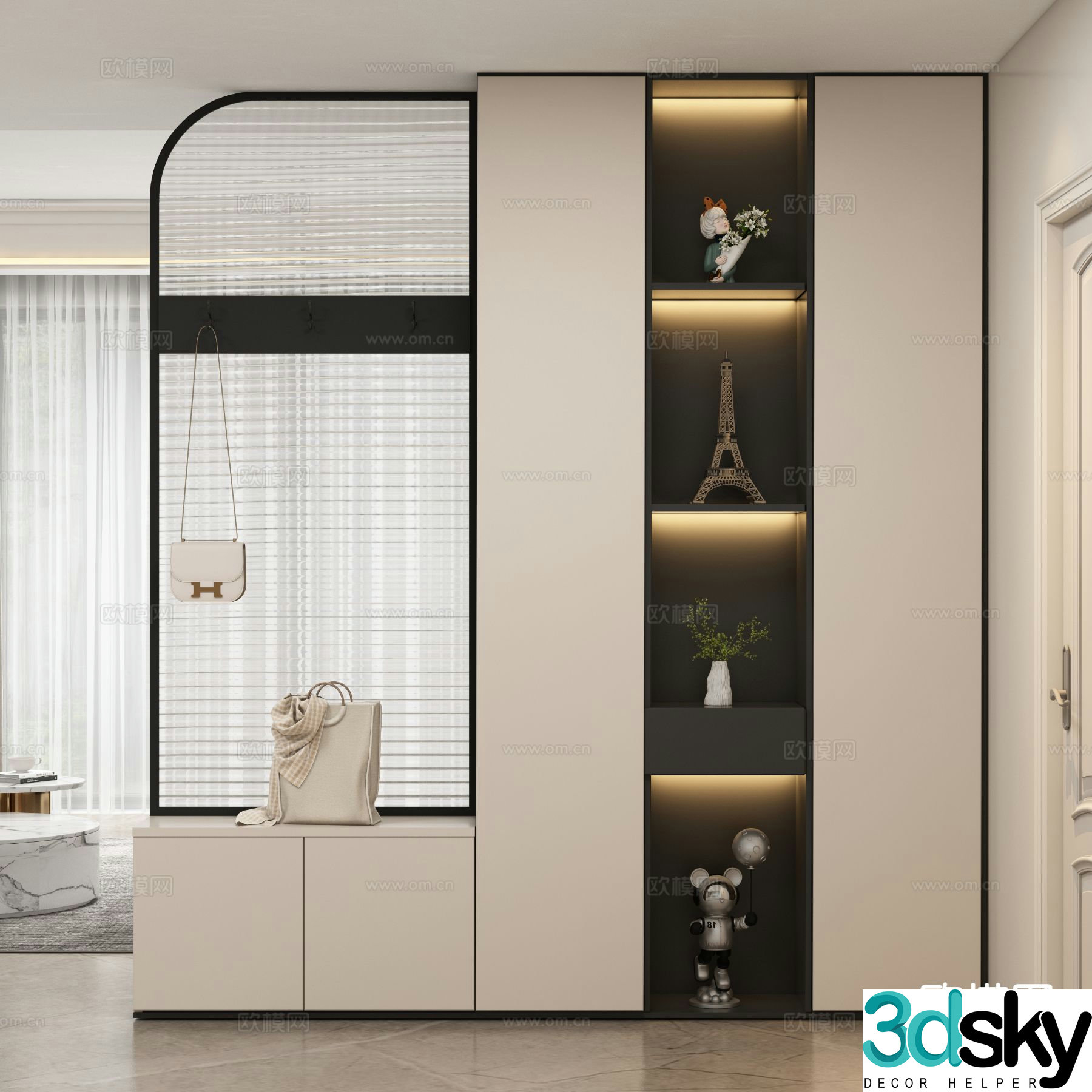 Modern entrance shoe cabinet 3d model