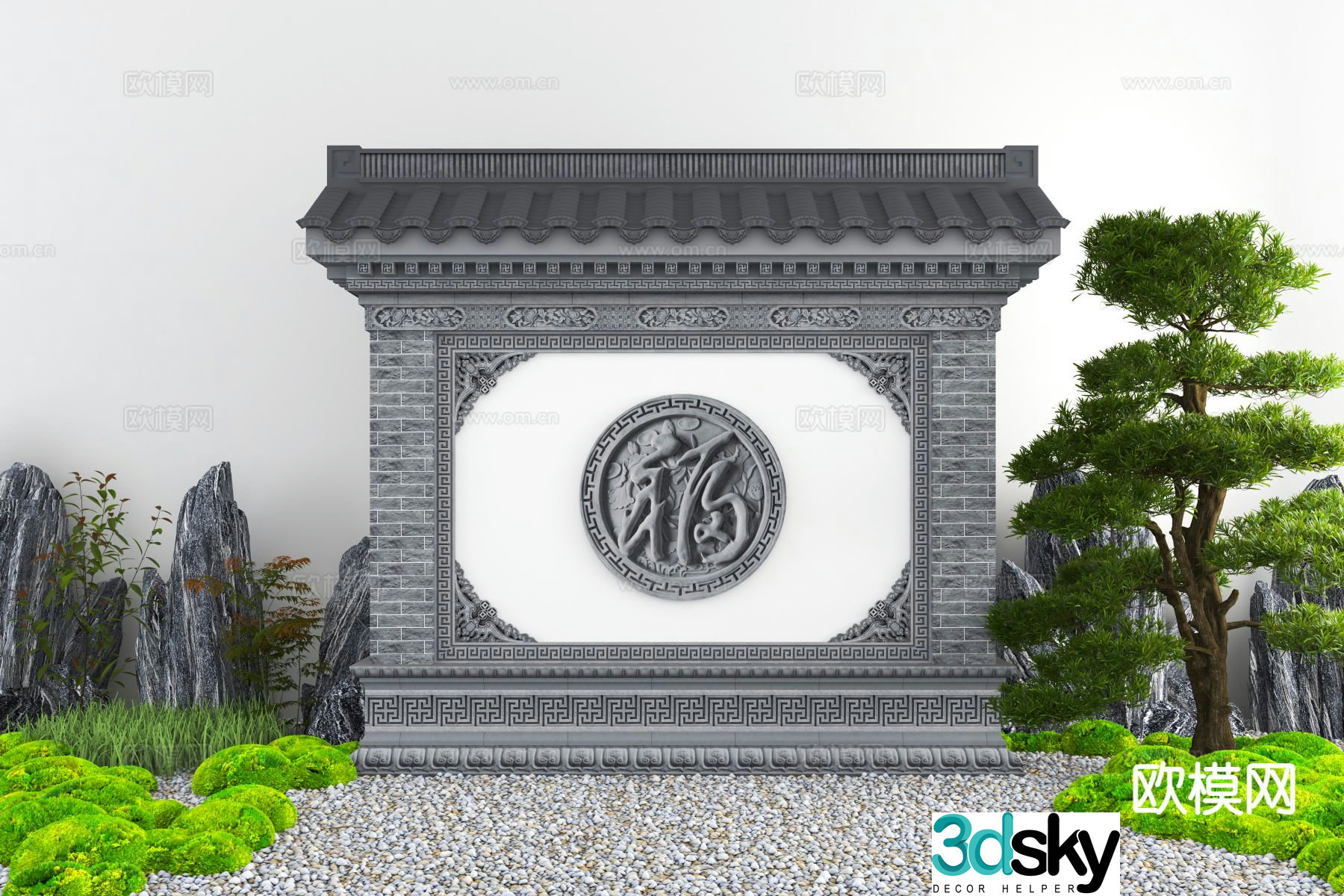 Chinese style landscape wall screen wall 3D model