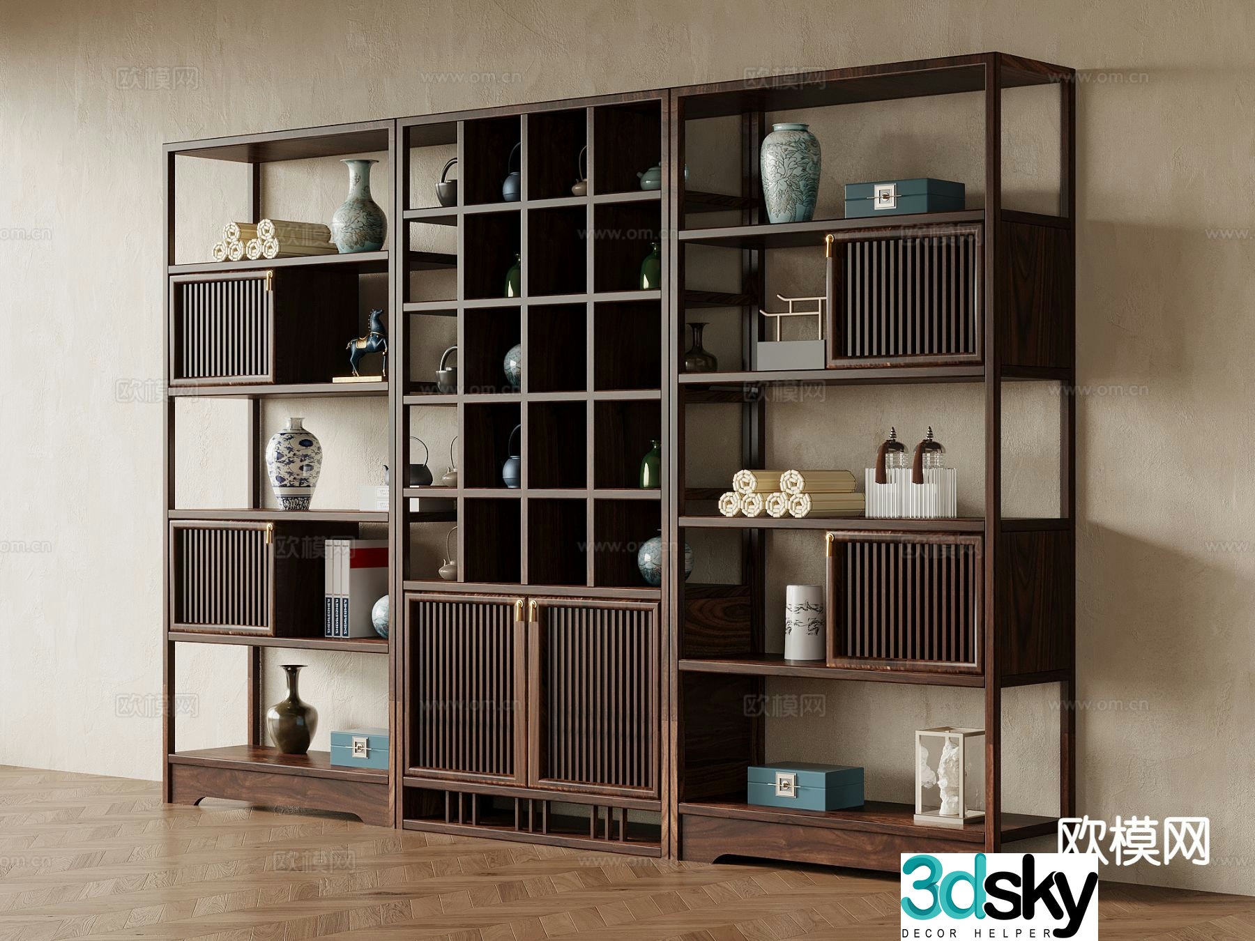 New Chinese style book rack book ornaments 3D model