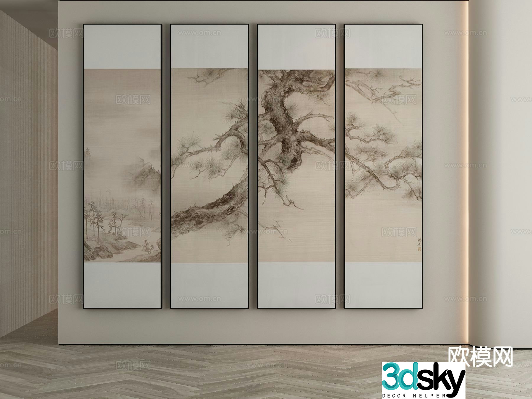 New Chinese style decorative painting Zen hanging painting 3D model