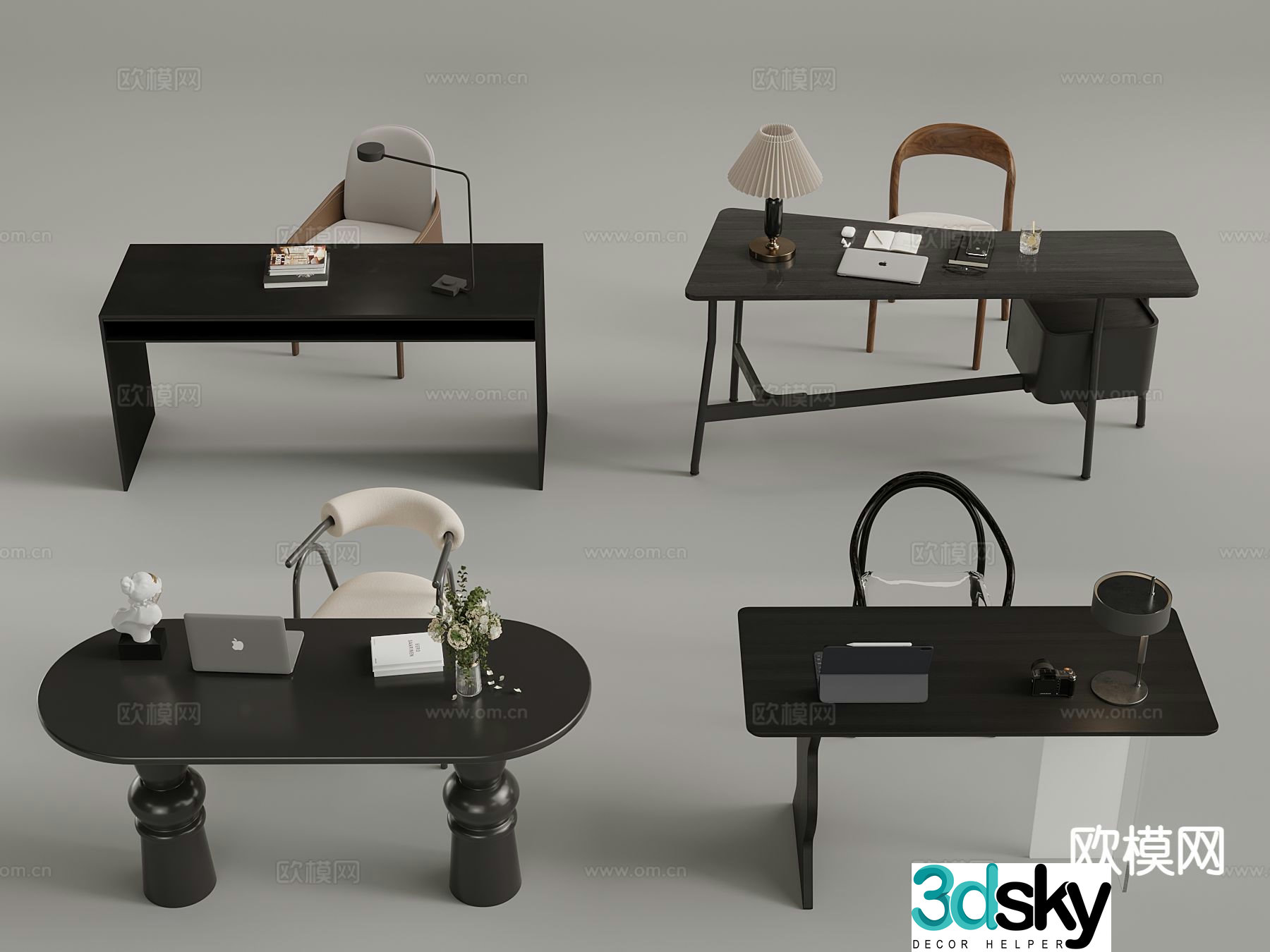 French desk chair retro desk chair 3d model