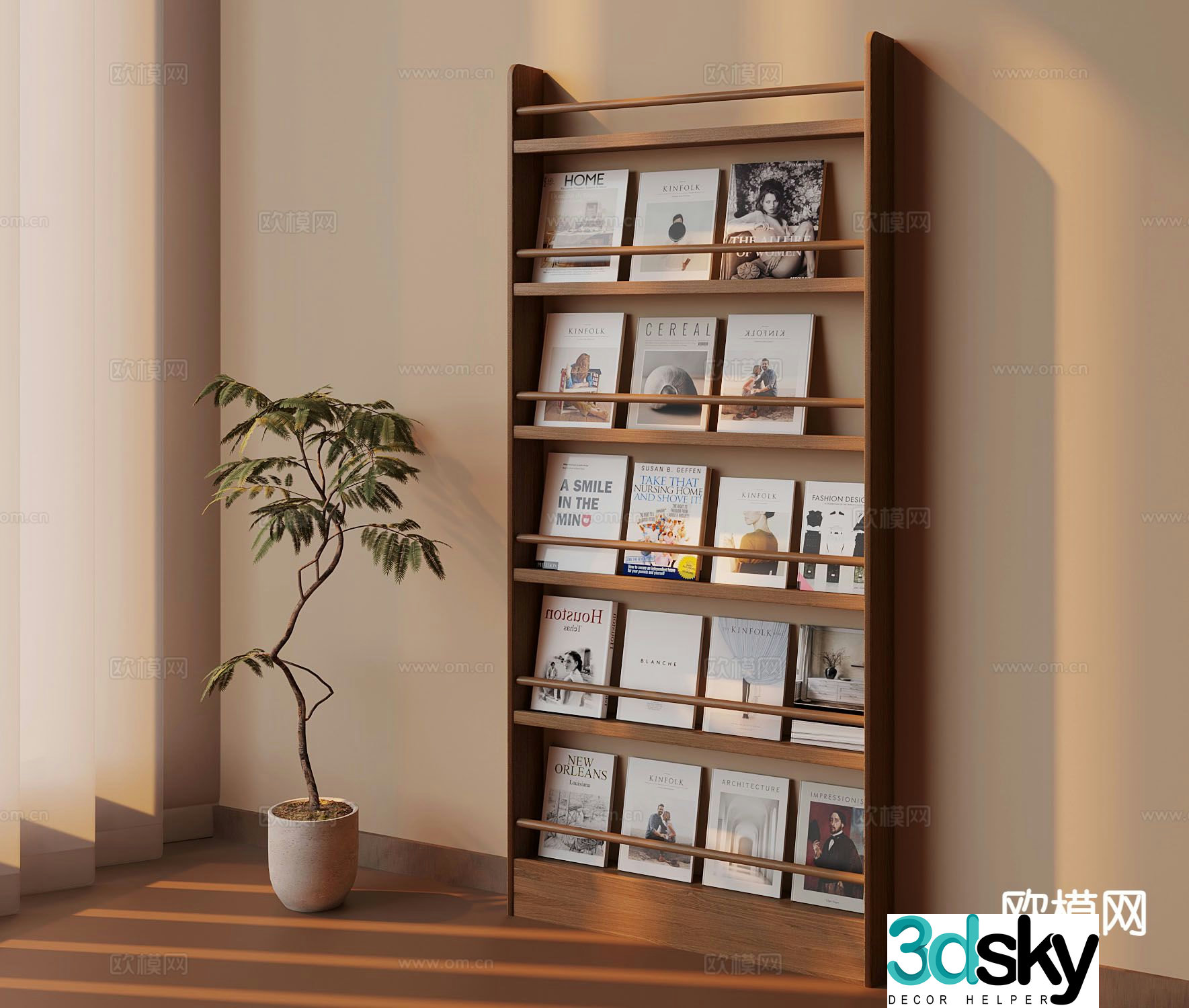 Medieval style bookshelf magazine rack 3d model