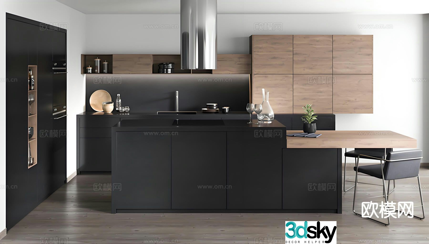 Modern island kitchen 3d model