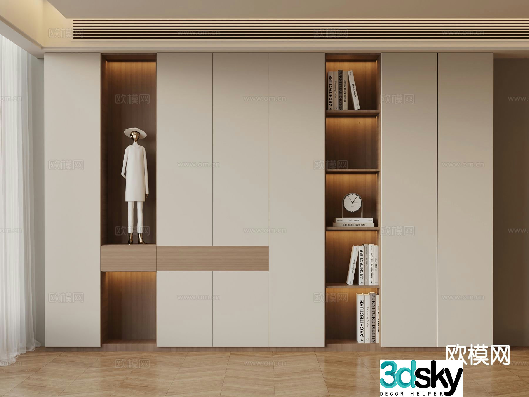 Modern bookcase integrated cabinet 3d model